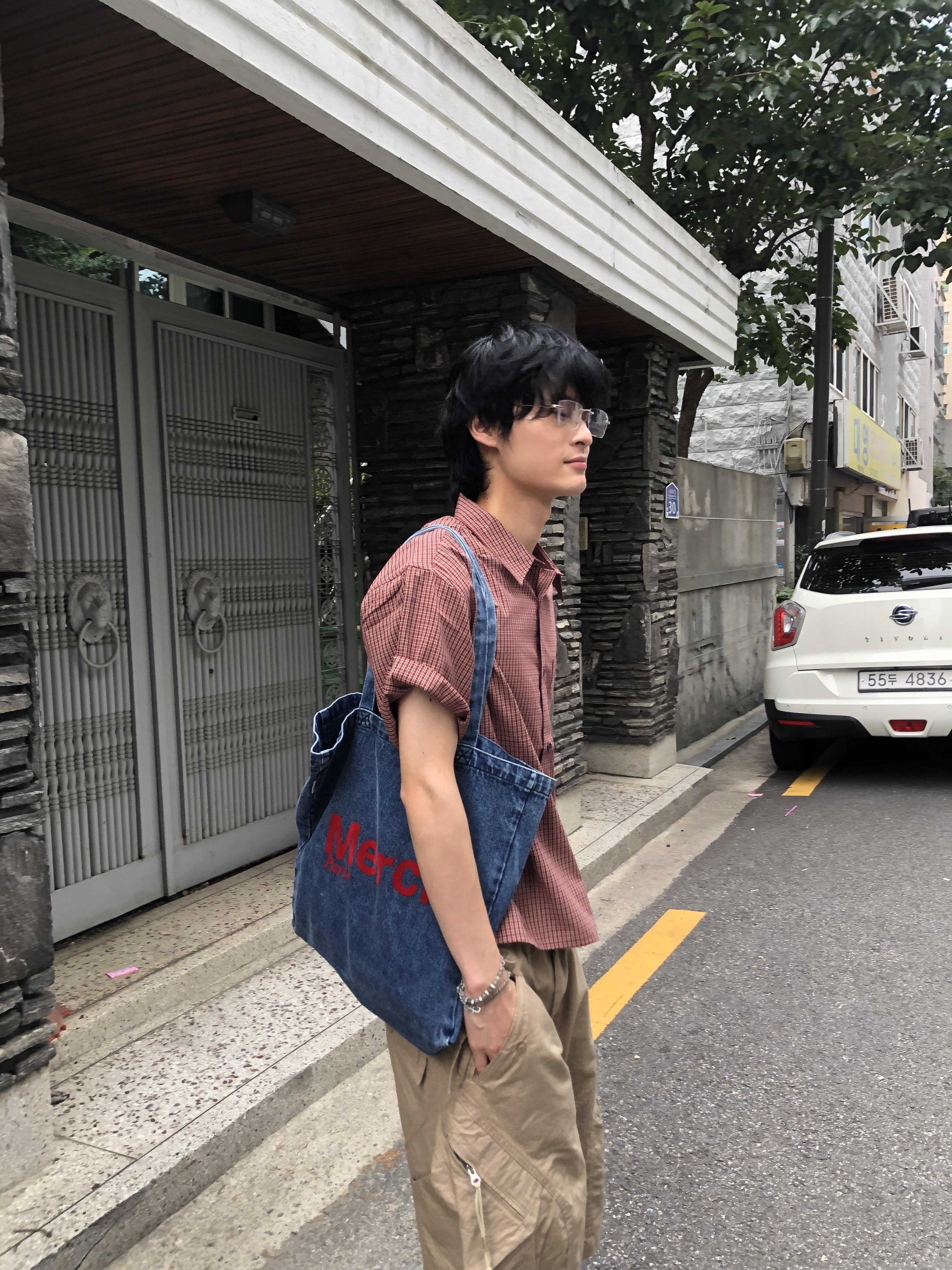日系復古風 格紋設計 修身短版 短袖 襯衫 - 5C13