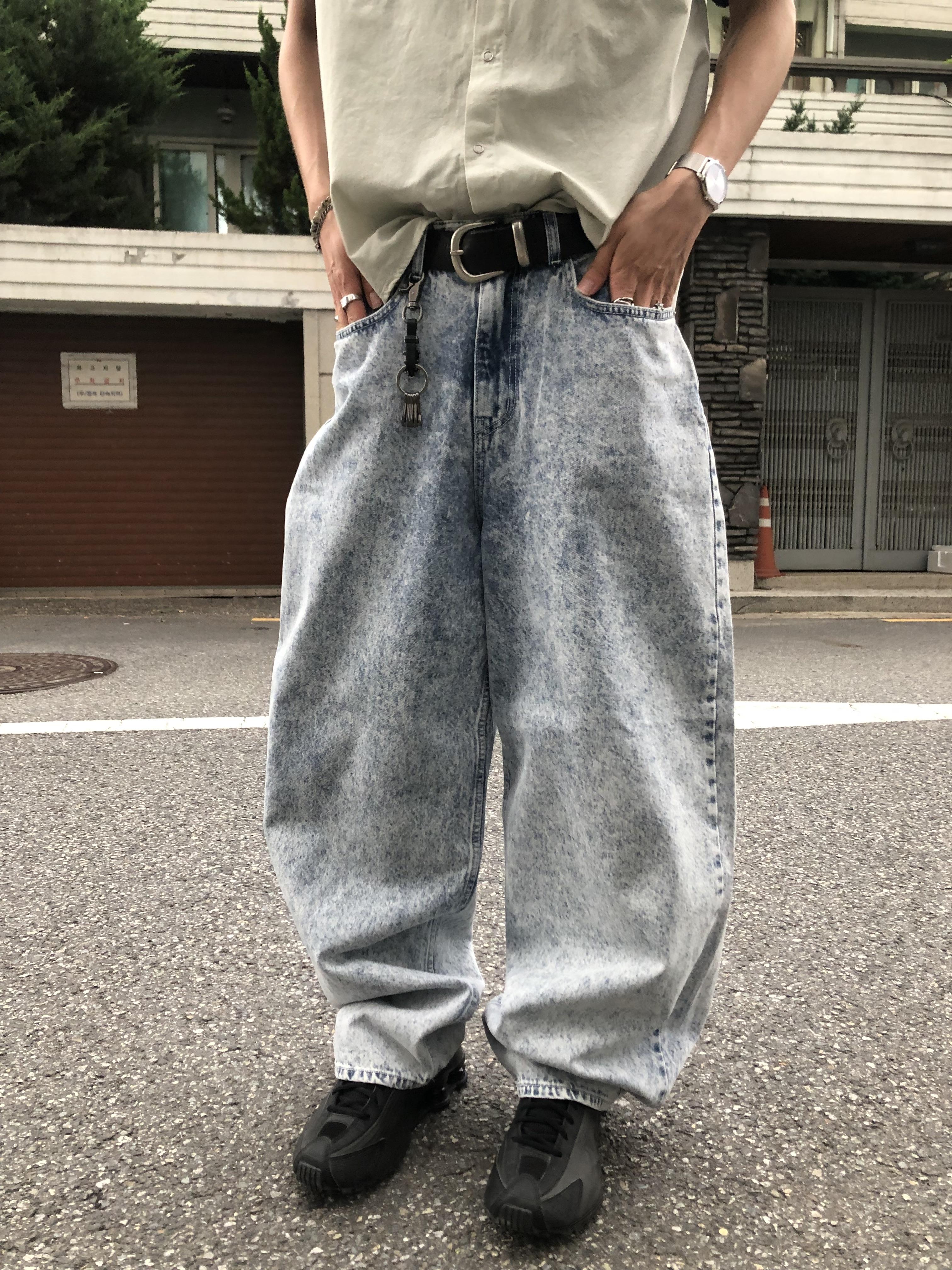 冰原破痕 渲染 雙層口袋 牛仔寬褲 - 1C3