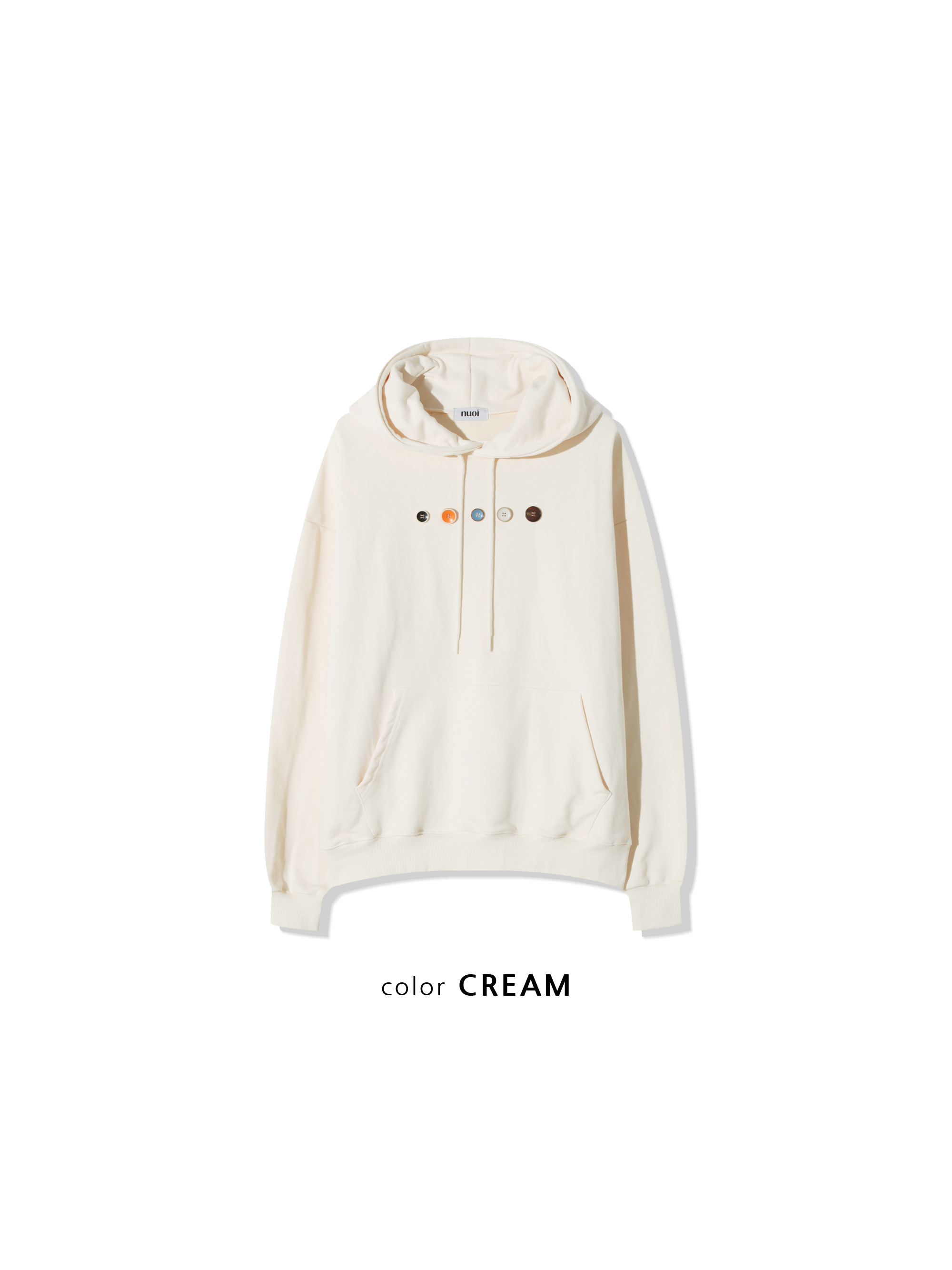 街頭鬆弛 多色鈕扣 寬版 帽T 長袖 - 3C18