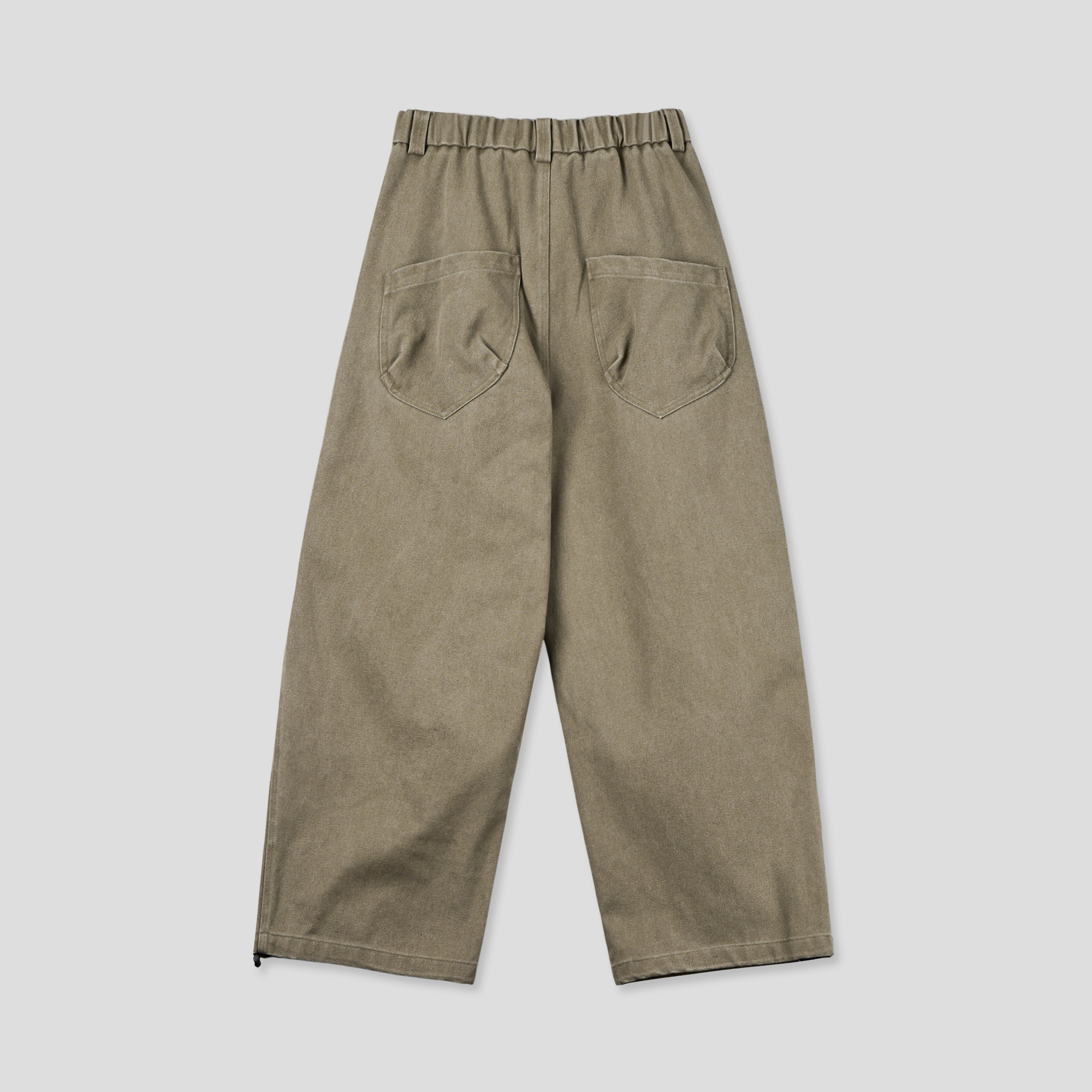 文藝鈕扣 降落傘抓皺 寬版 鬆緊帶 牛仔褲 (set-up) - 2C25