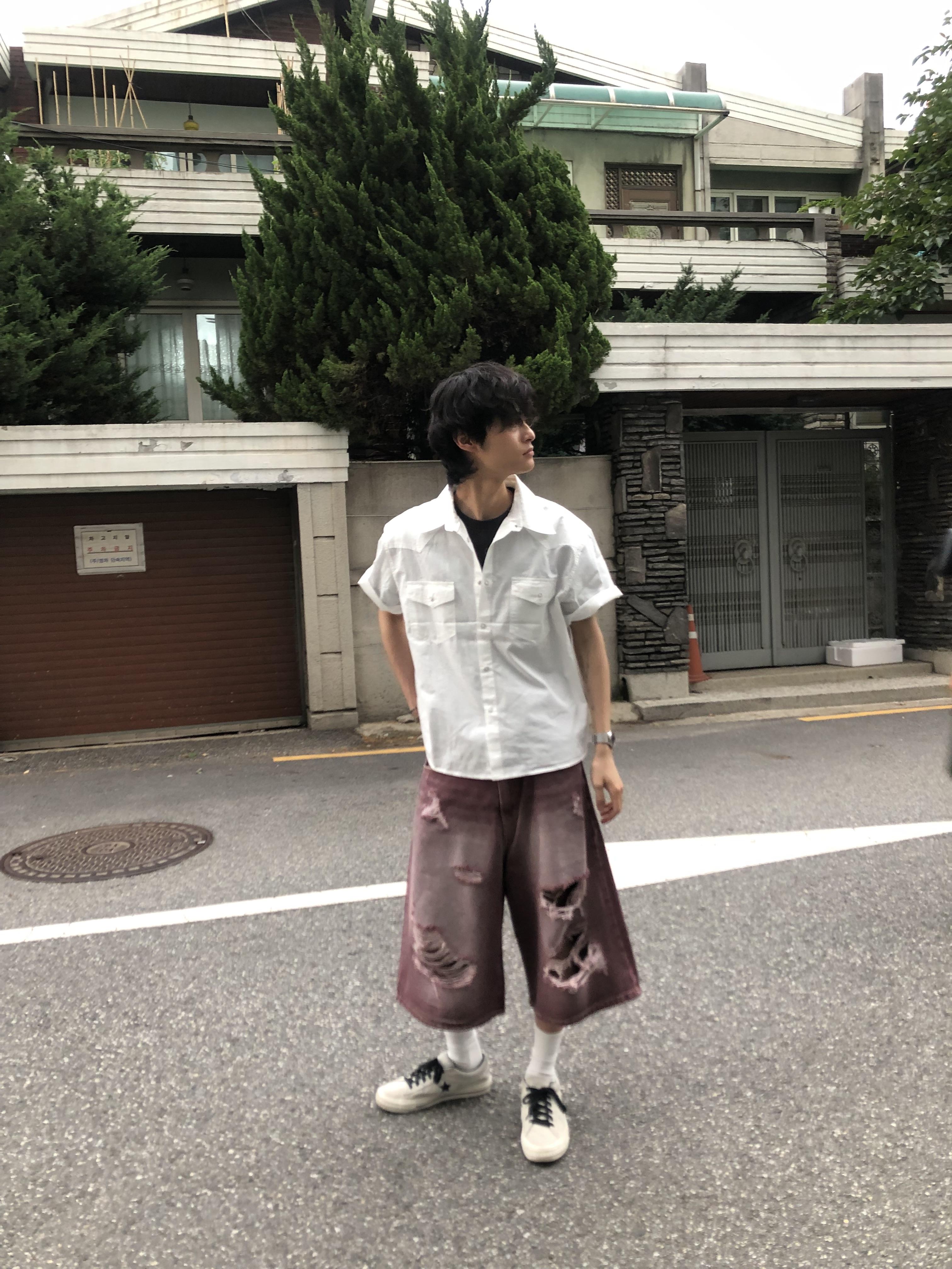 韓系型男 俐落線條 薄款 短袖 襯衫 - 4C17