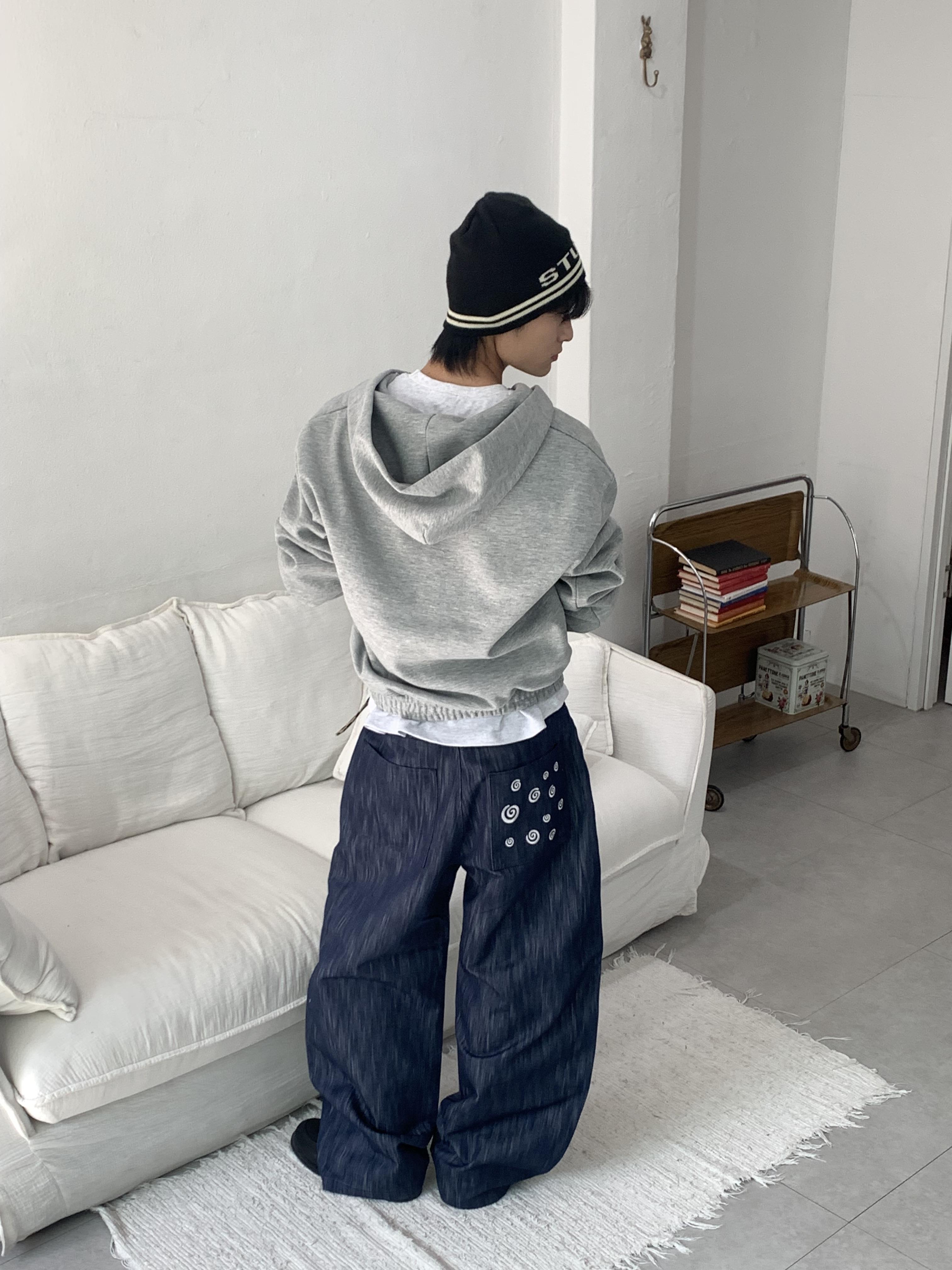 雲朵刺繡 渲染設計 牛仔寬褲 - 2C9