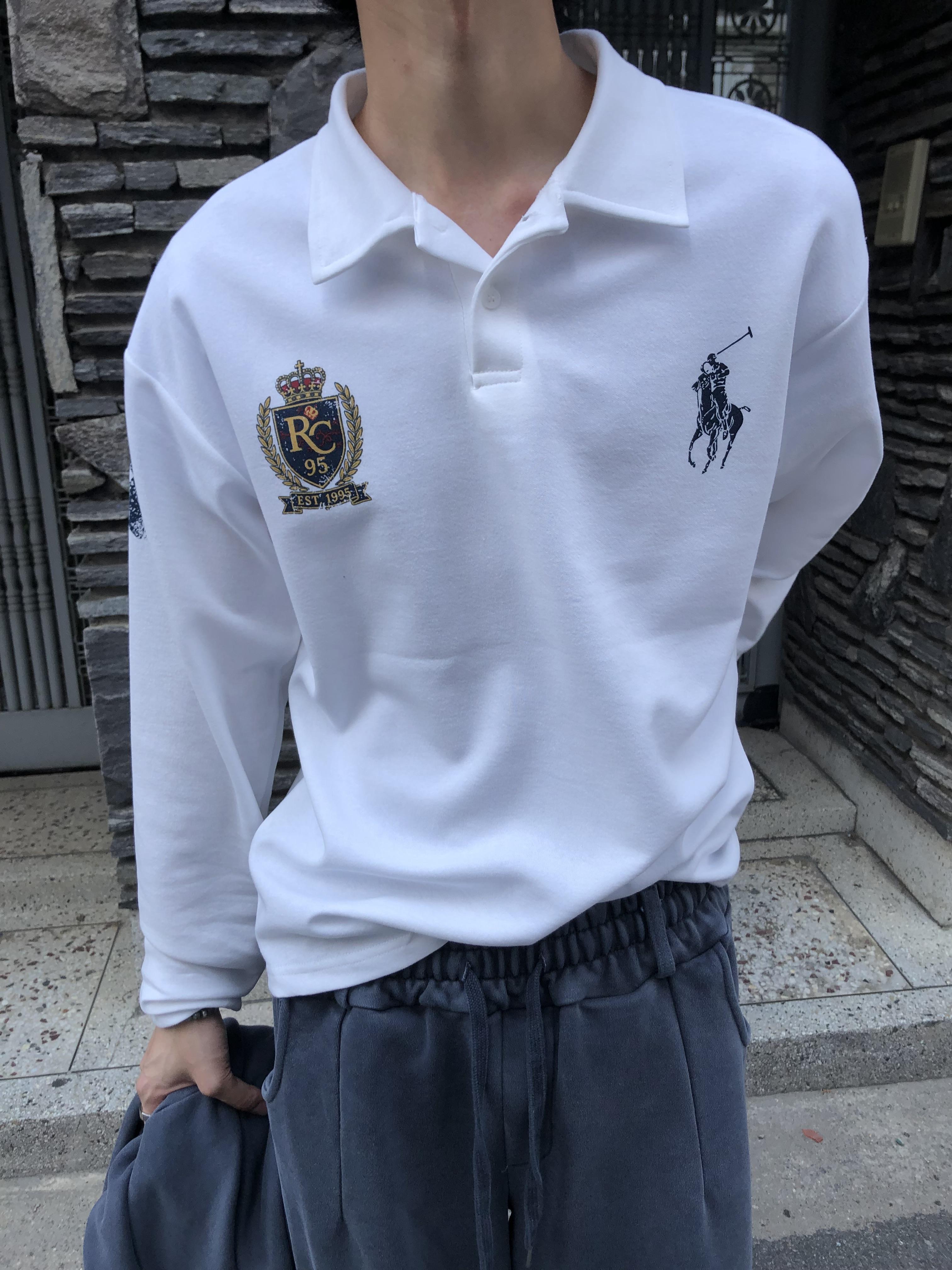 韓系運動風 街頭印刷 微短版 POLO 長袖 - 3C21