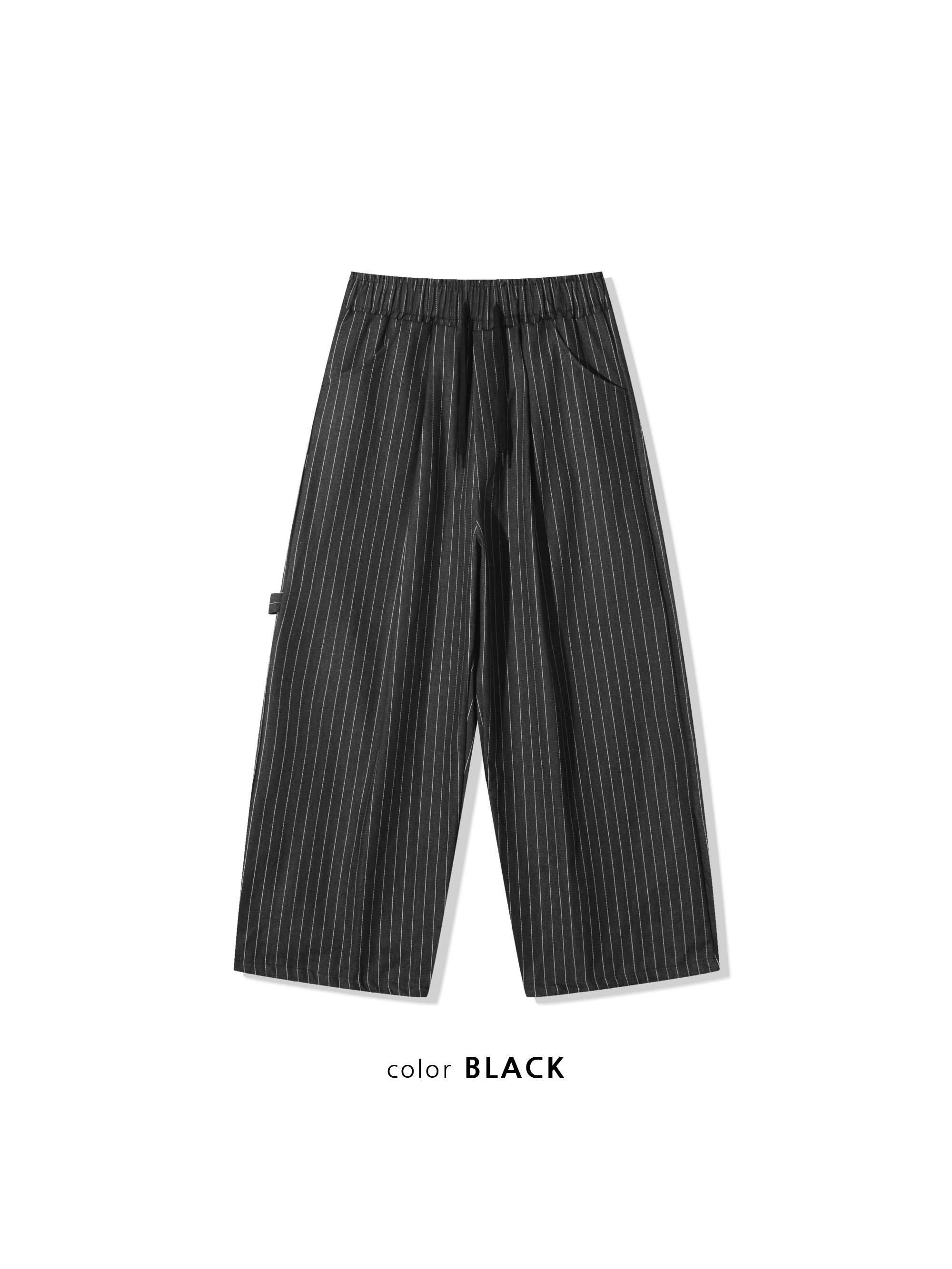 紐約型男 眾星刺繡 單層褶皺 條紋 牛仔寬褲 - 2C20