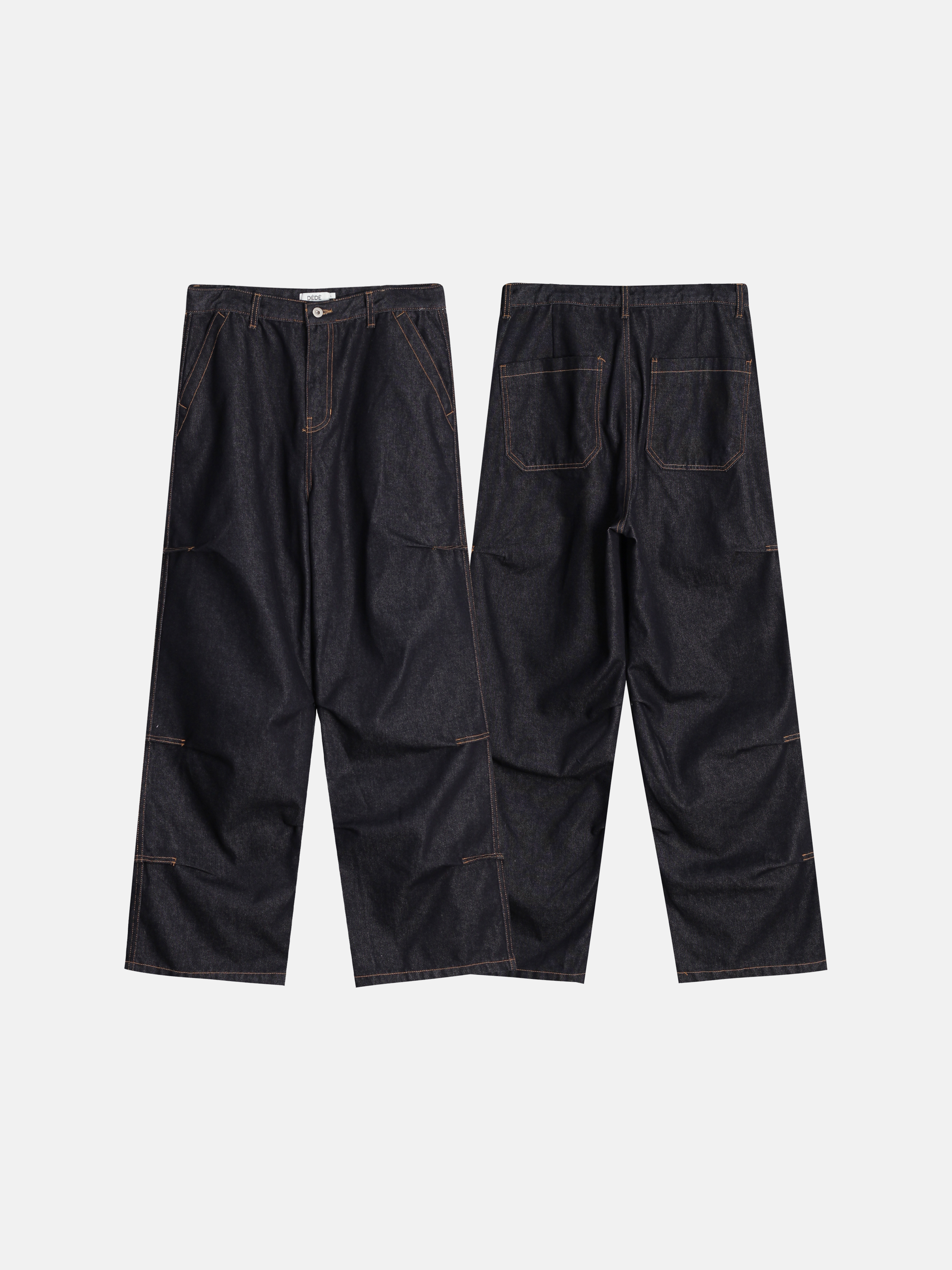 倫敦之眼 三層抓皺 短縫線 原牛 微寬褲 - 1C23