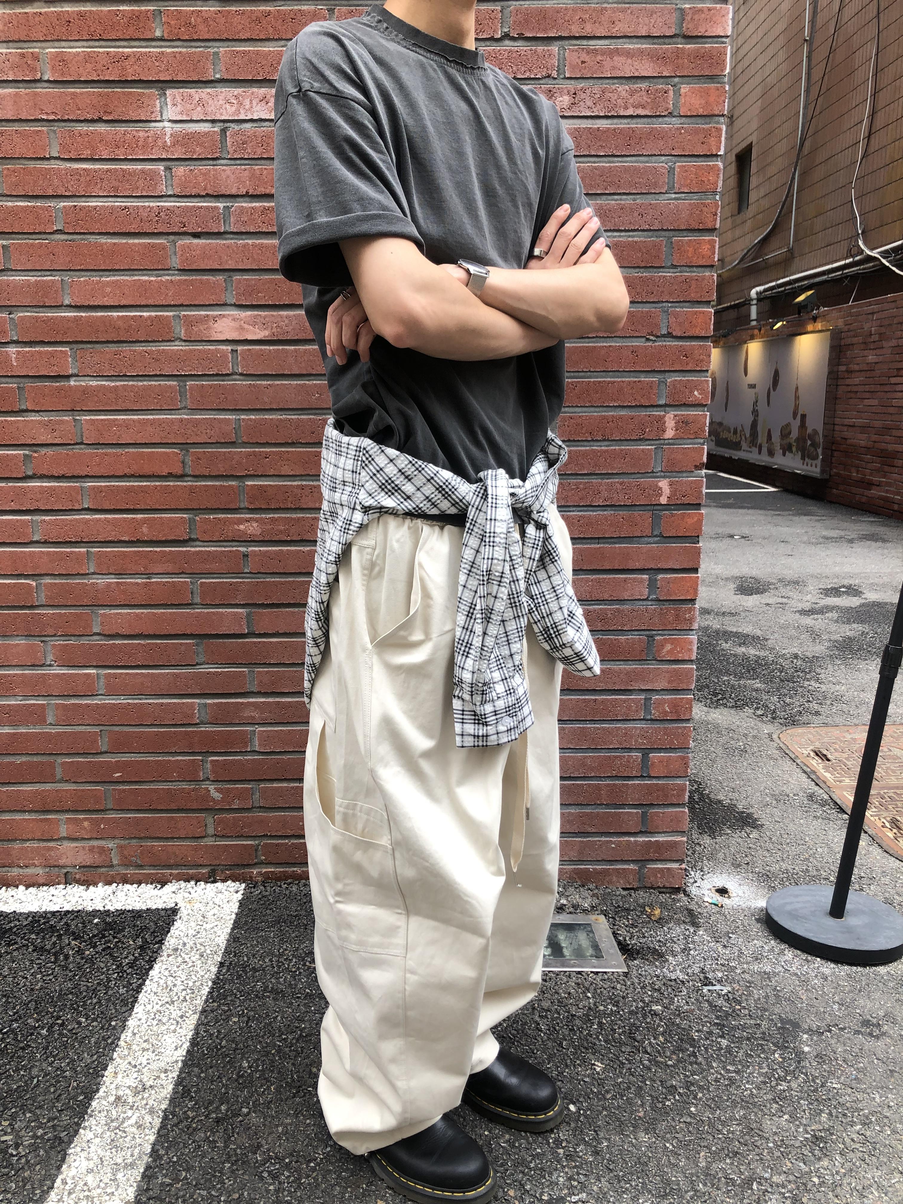 幹練率性 高檔蓬感木 寬版 鬆緊帶 工裝褲 - 3C15