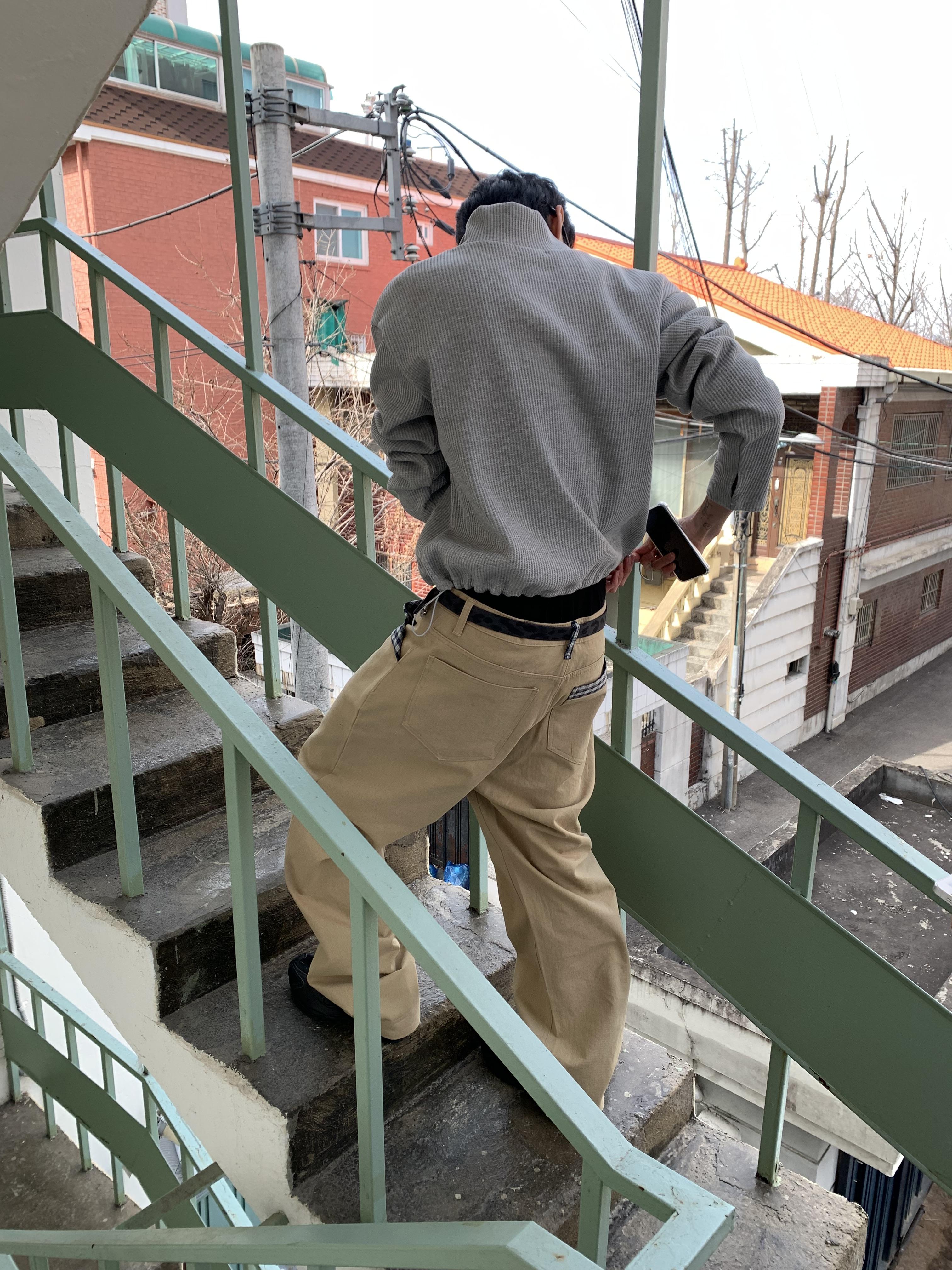 日系街頭 畫龍點睛 格紋設計 微寬褲 - 2C9