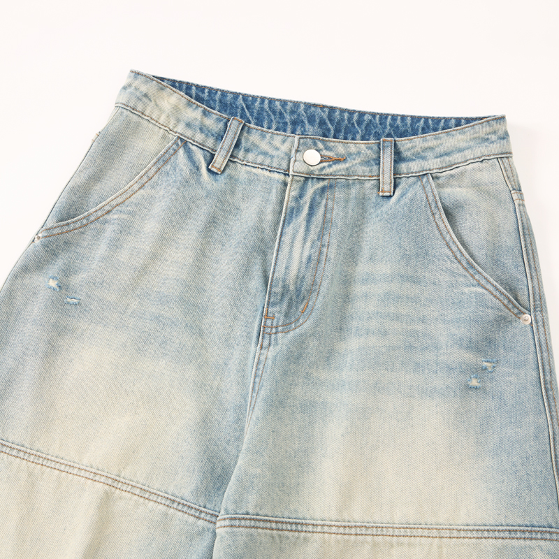 冰原歷險 漸層水洗 抓皺 寬版 牛仔褲 - 1C18