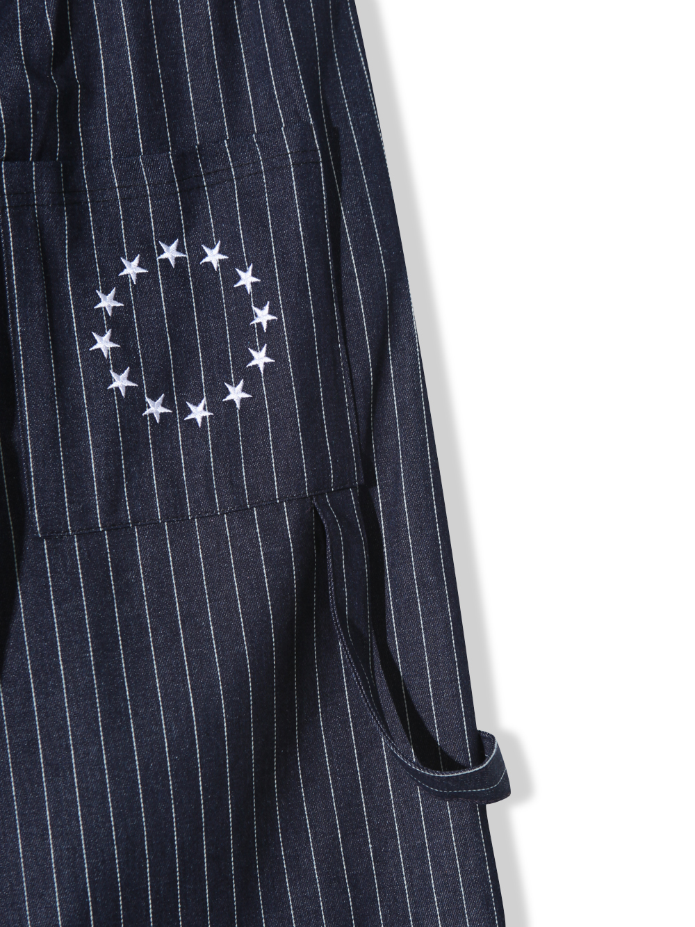 紐約型男 眾星刺繡 單層褶皺 條紋 牛仔寬褲 - 2C23