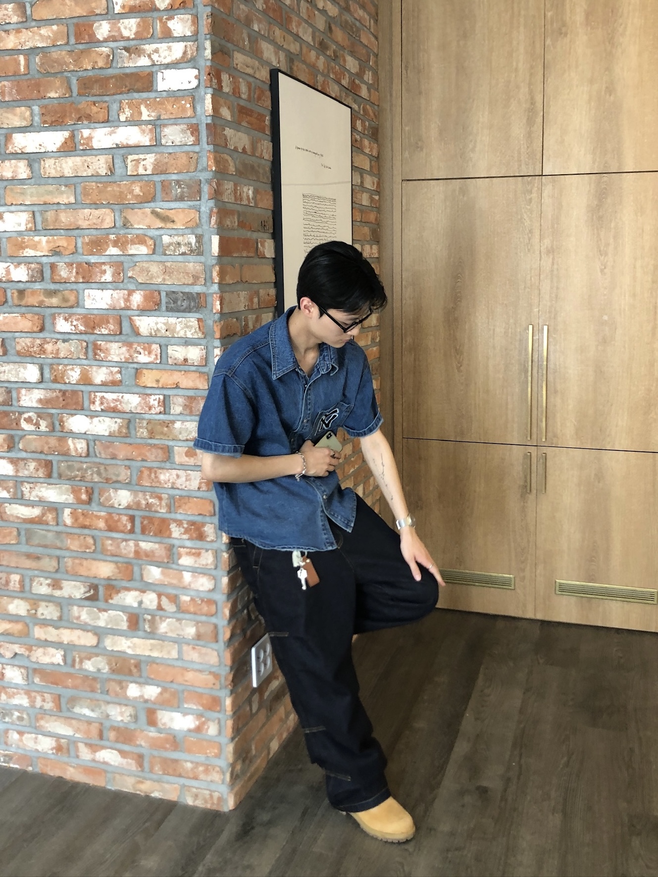 倫敦之眼 三層抓皺 短縫線 原牛 微寬褲 - 1C20