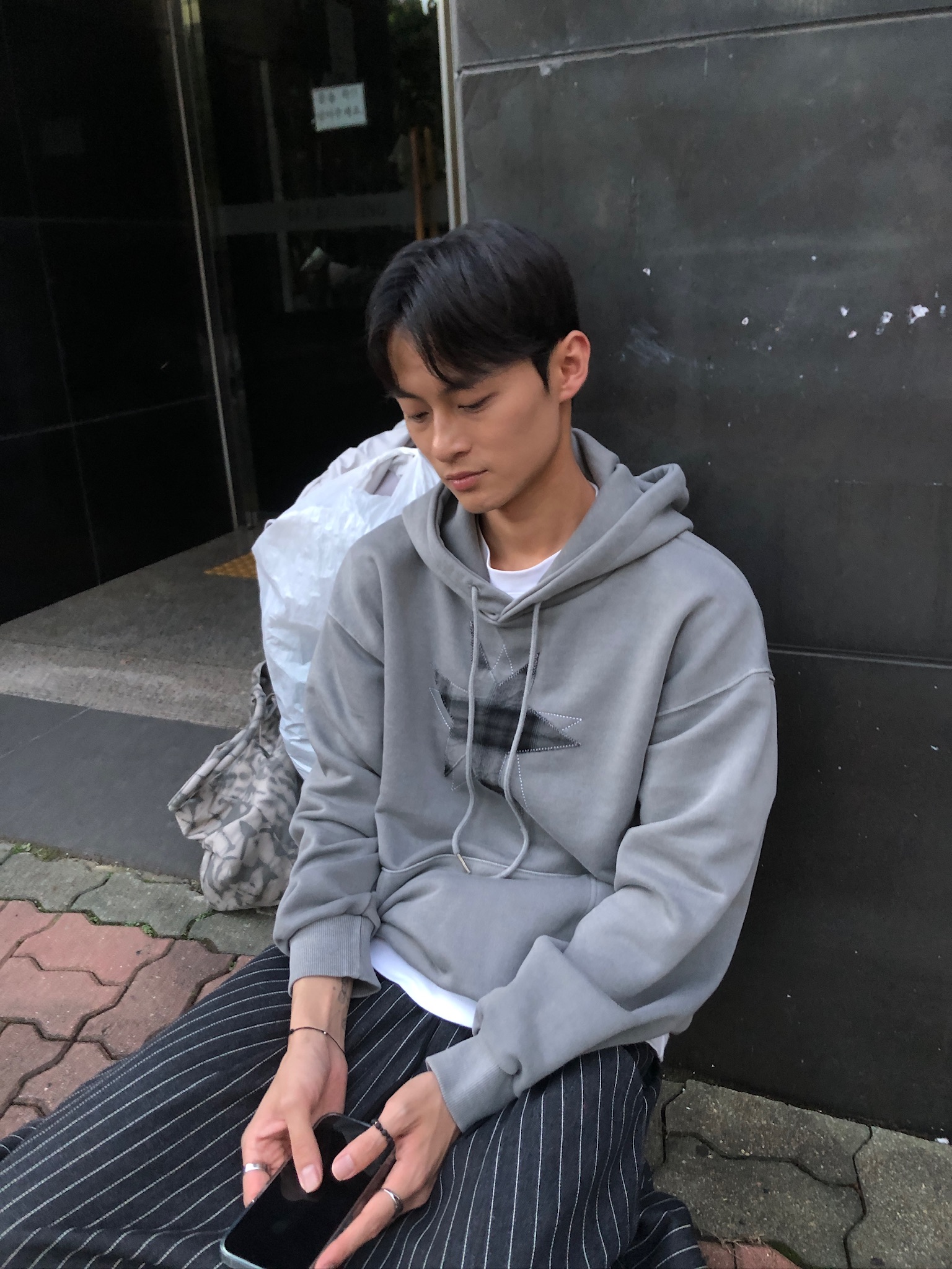 不規則星形 高質感刺繡 水洗帽T 長袖 - 3C9