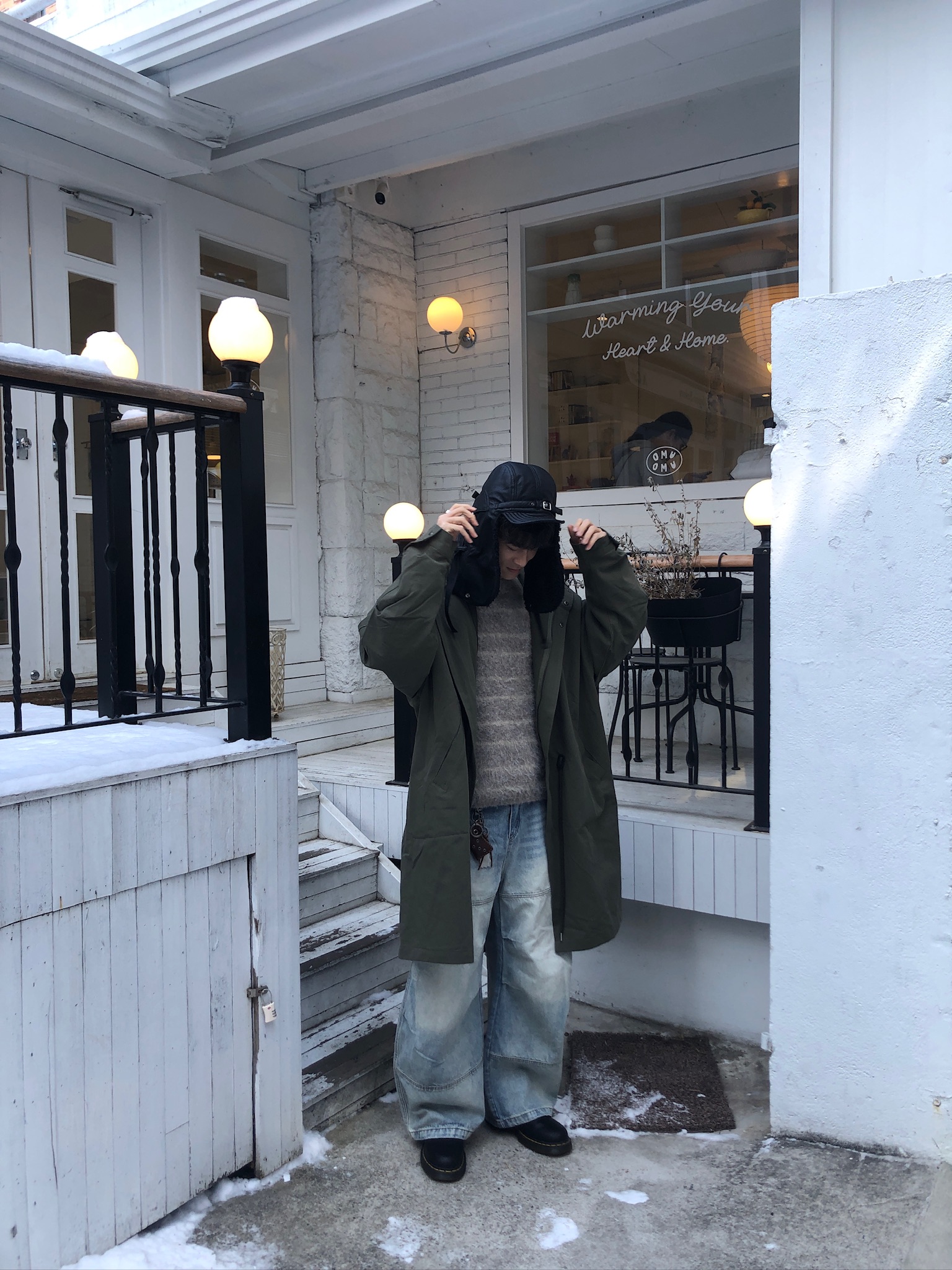 冰原歷險 漸層水洗 抓皺 寬版 牛仔褲 - 1C15