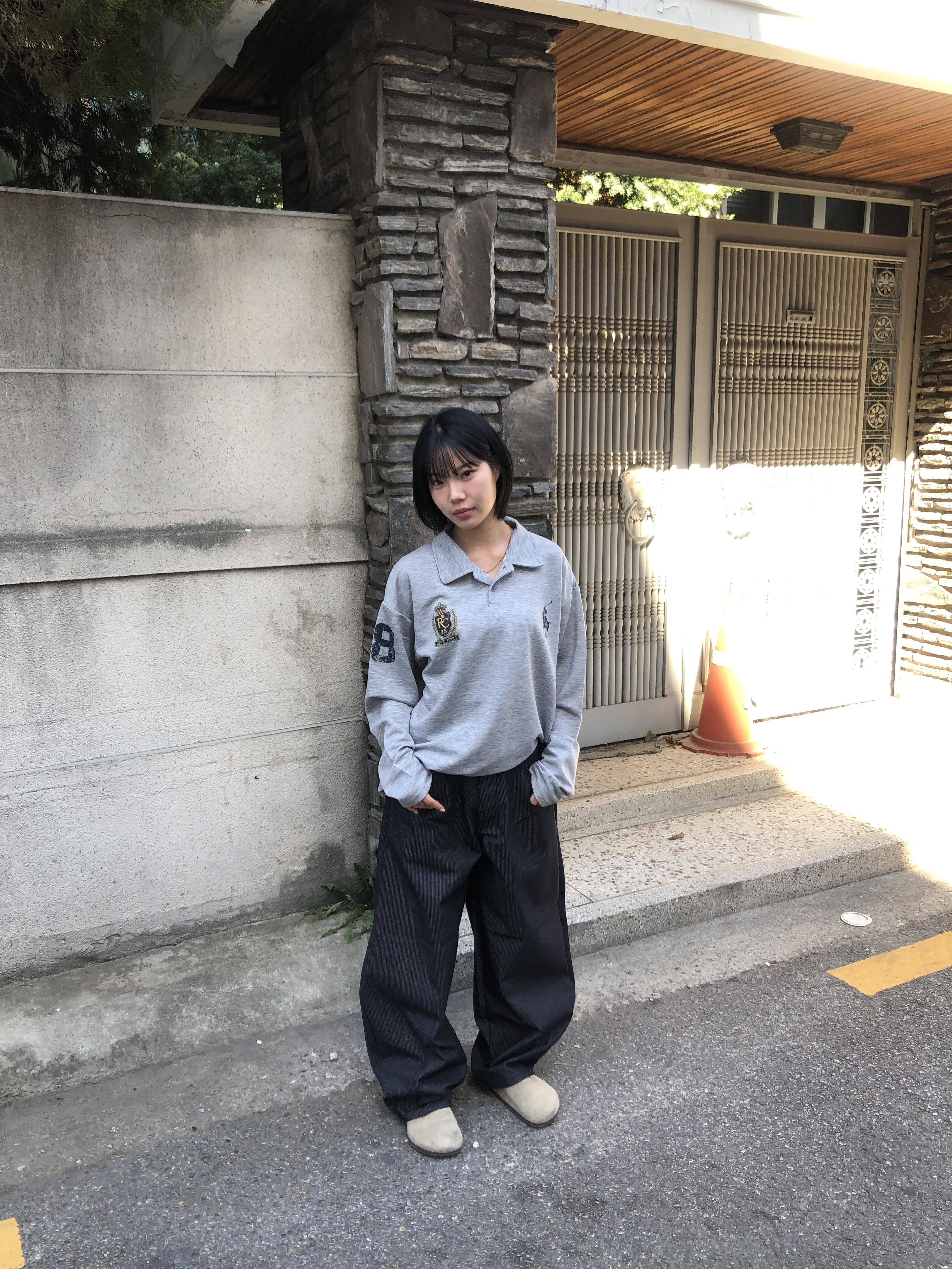 街頭經典百搭 細條紋 鬆緊帶 寬版 牛仔長褲 - 3C4