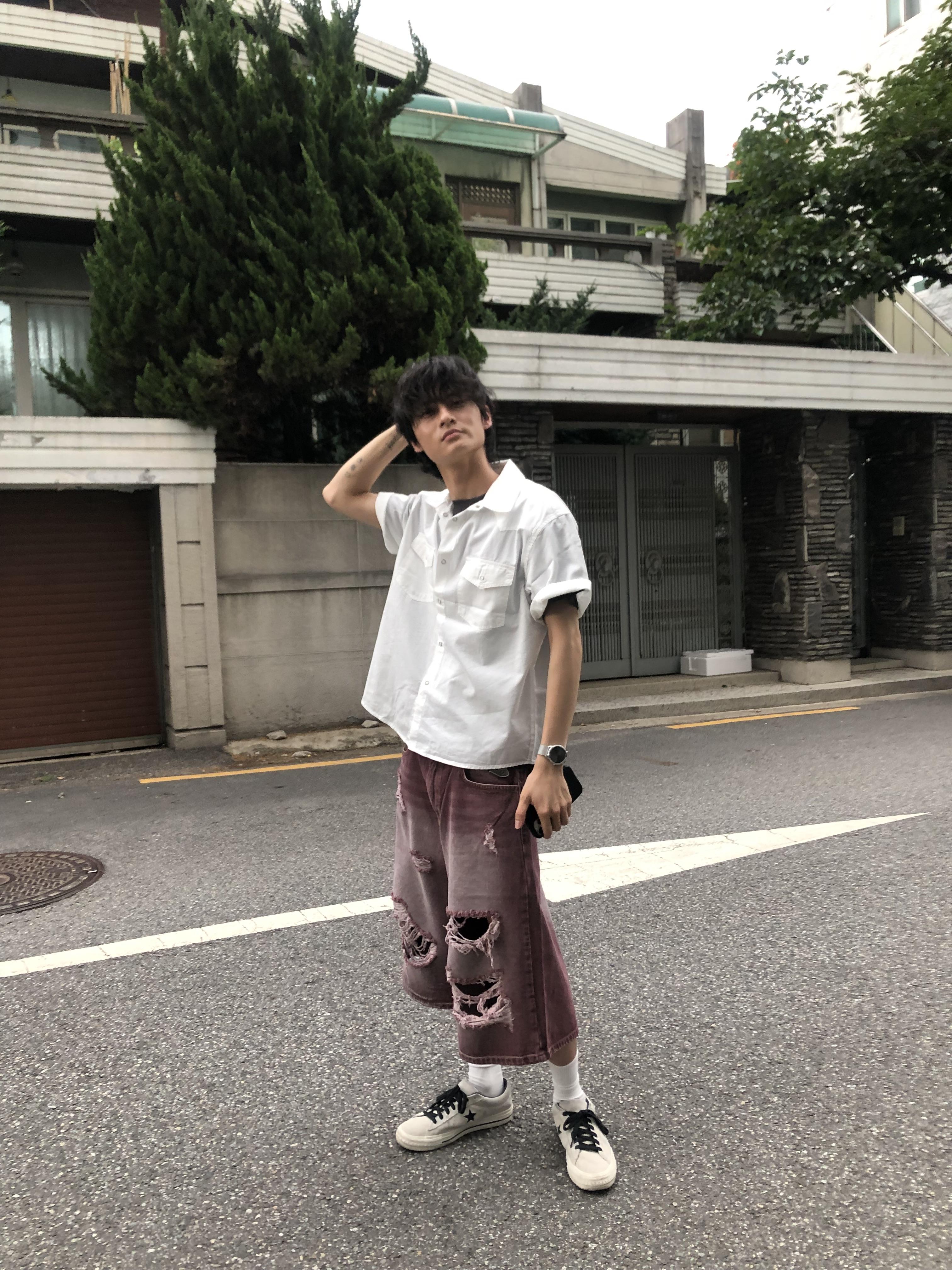 酷夏涼感 做舊水洗 破壞牛仔 7分褲 - 3C7