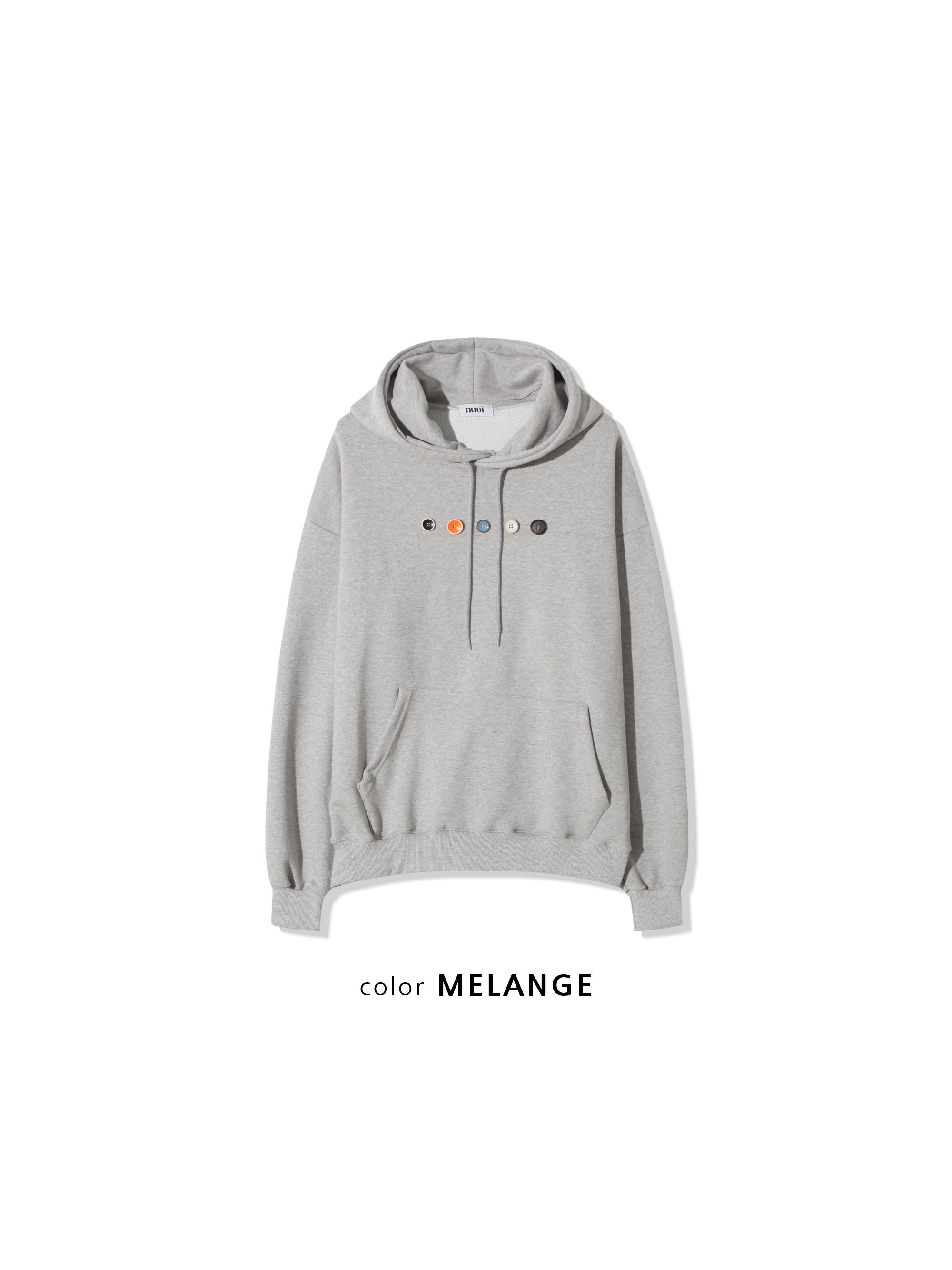 街頭鬆弛 多色鈕扣 寬版 帽T 長袖 - 3C19