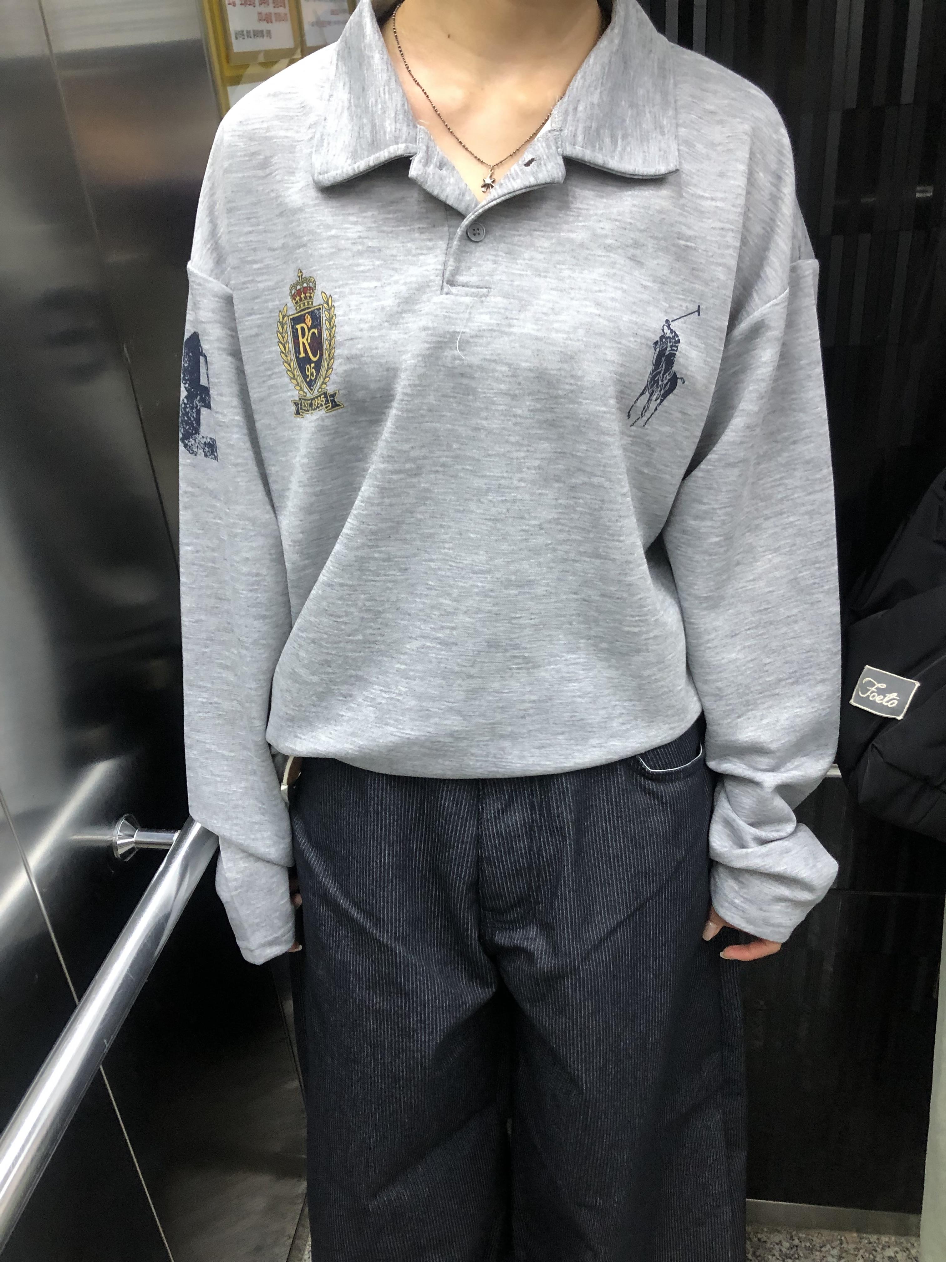 韓系運動風 街頭印刷 微短版 POLO 長袖 - 3C2