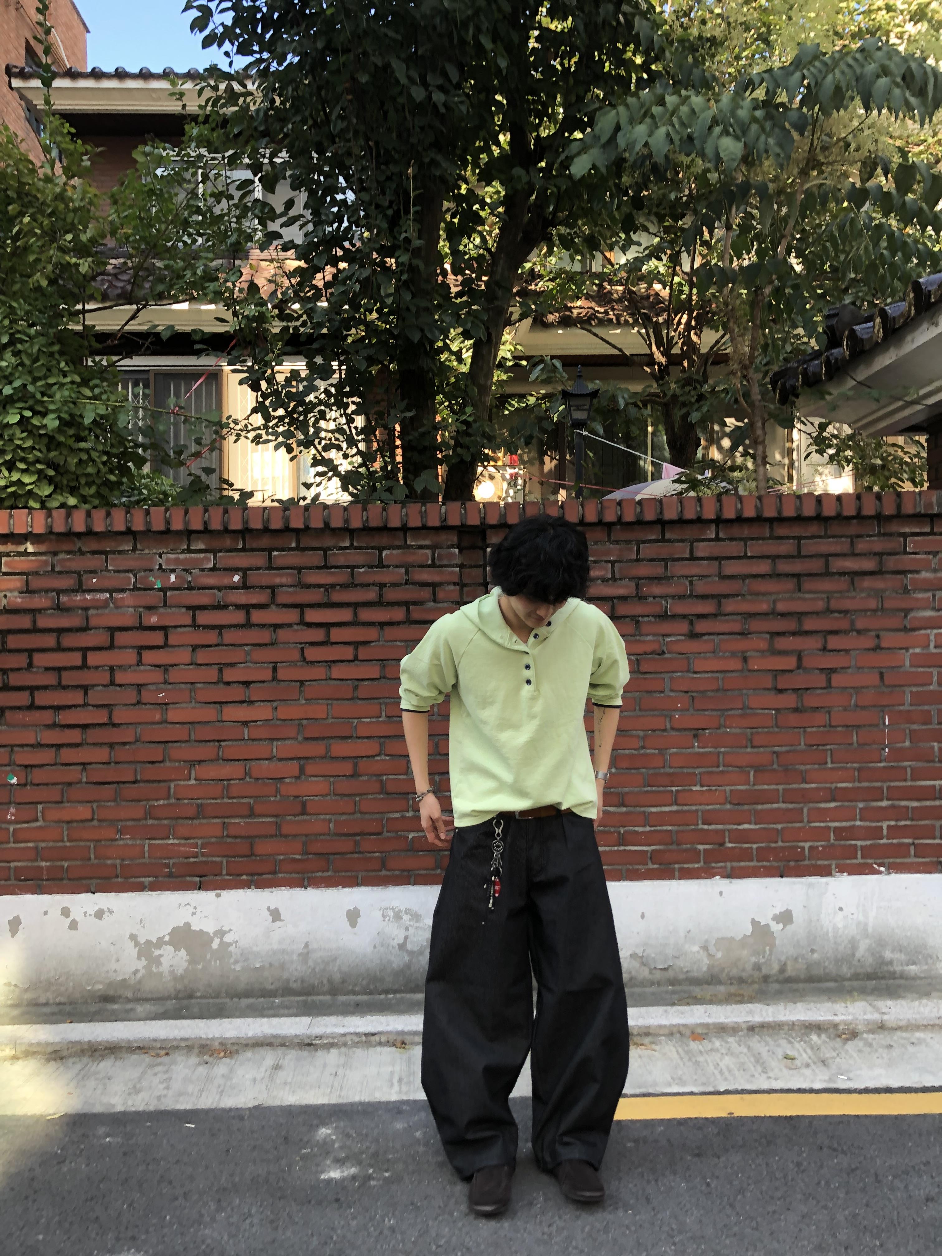 街頭經典百搭 細條紋 鬆緊帶 寬版 牛仔長褲 - 3C17