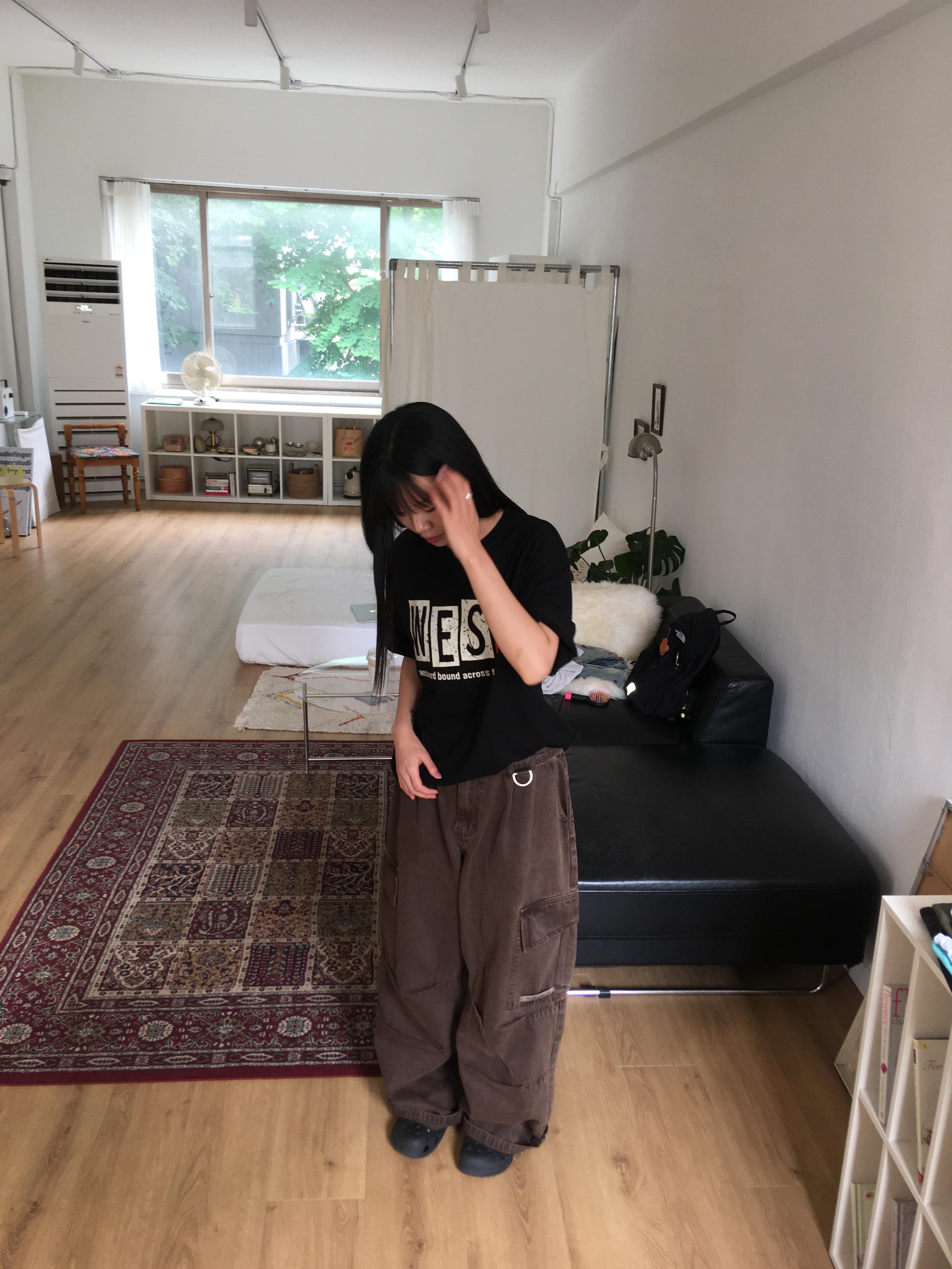 懷舊水洗感 大工裝口袋 膝蓋抓皺 寬鬆 長褲 - 3C8