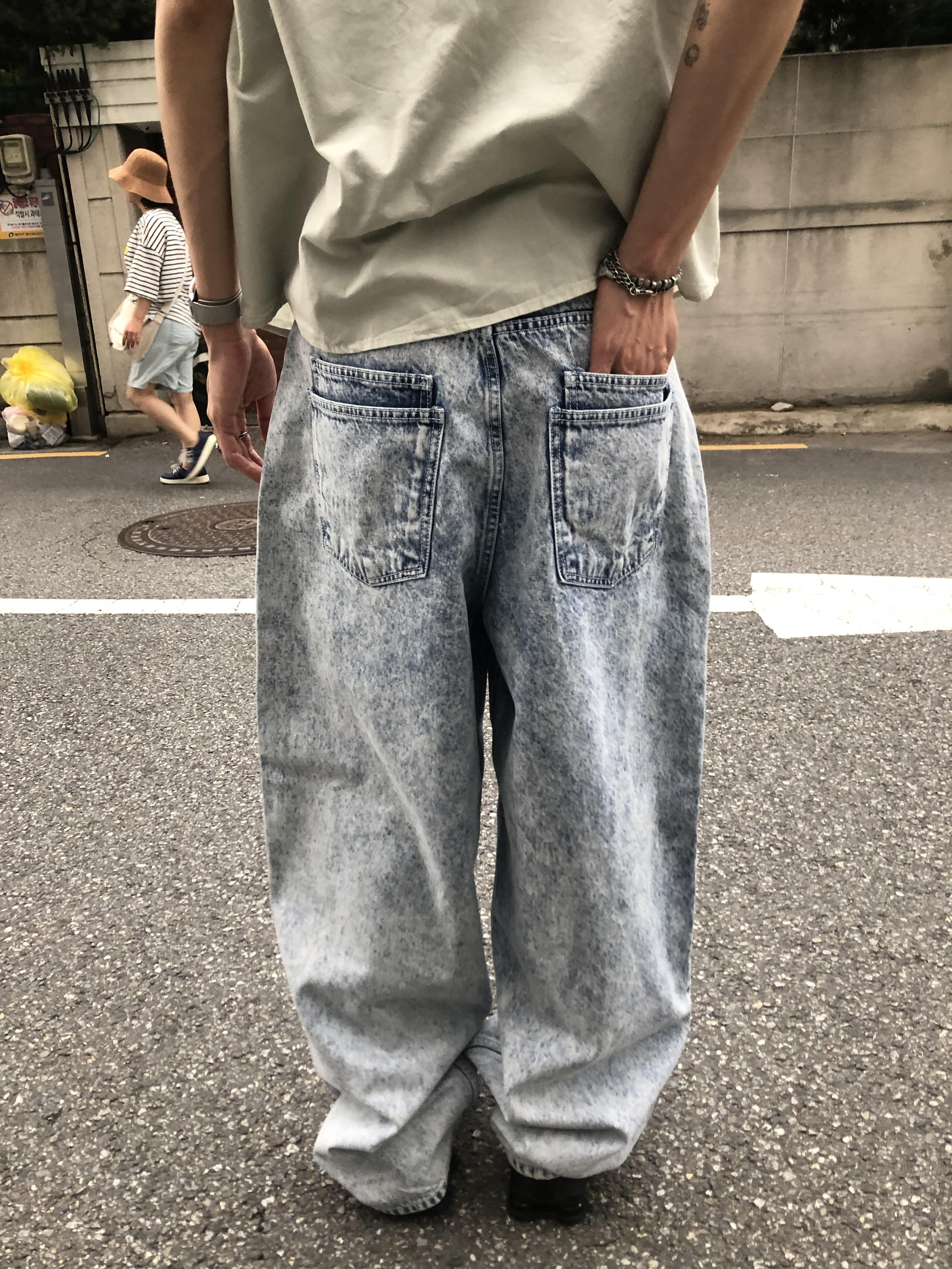 冰原破痕 渲染 雙層口袋 牛仔寬褲 - 1C5