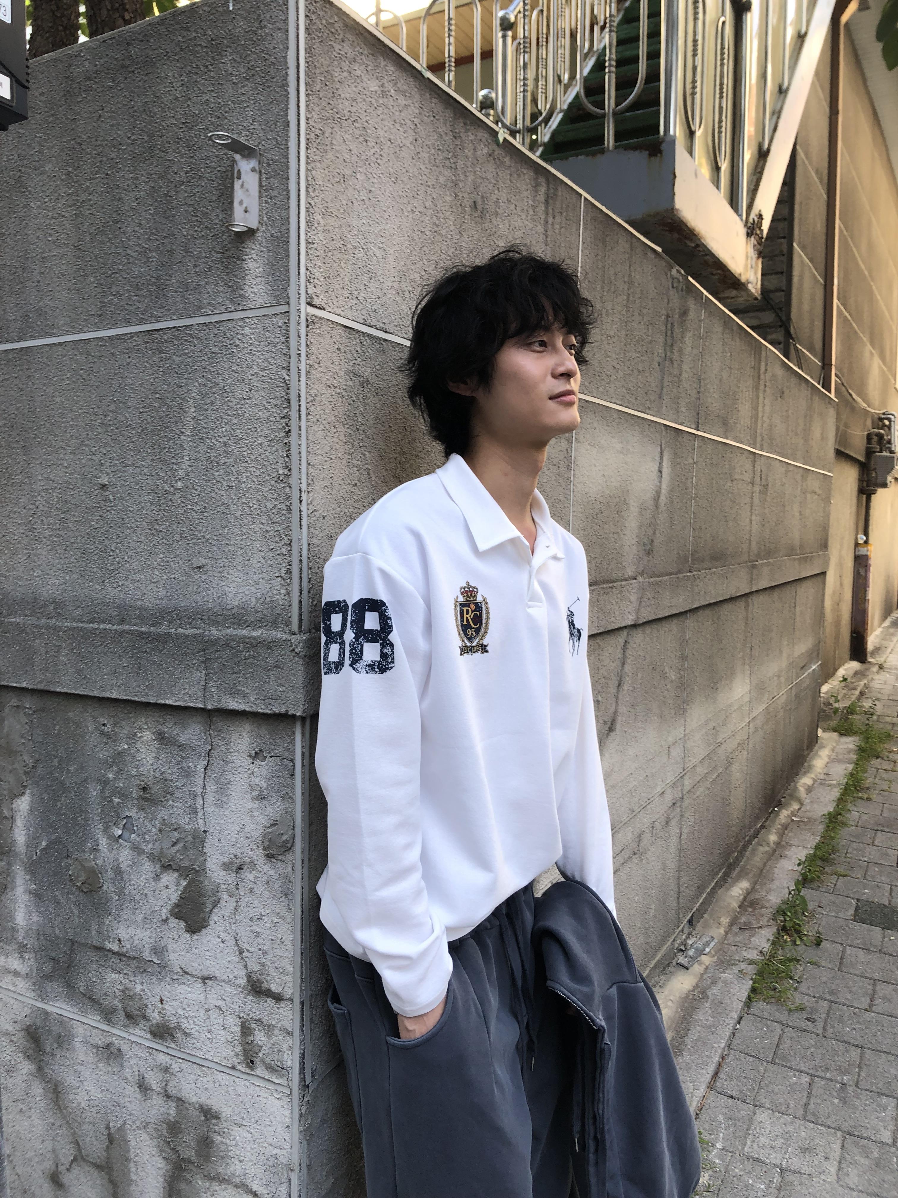 韓系運動風 街頭印刷 微短版 POLO 長袖 - 3C22