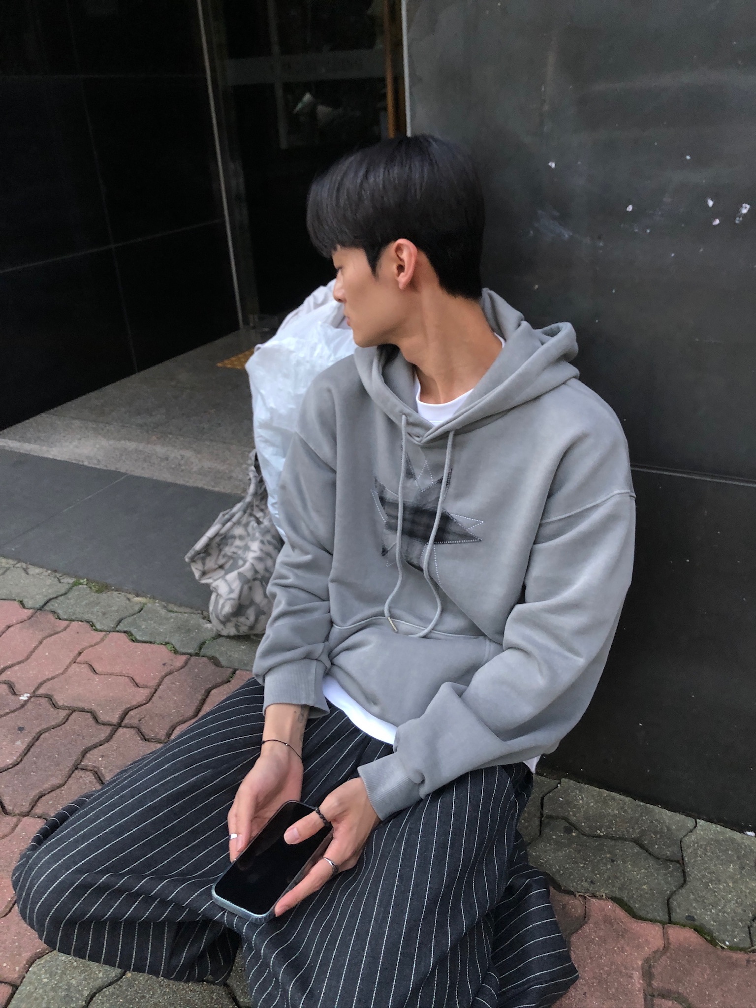 不規則星形 高質感刺繡 水洗帽T 長袖 - 3C13