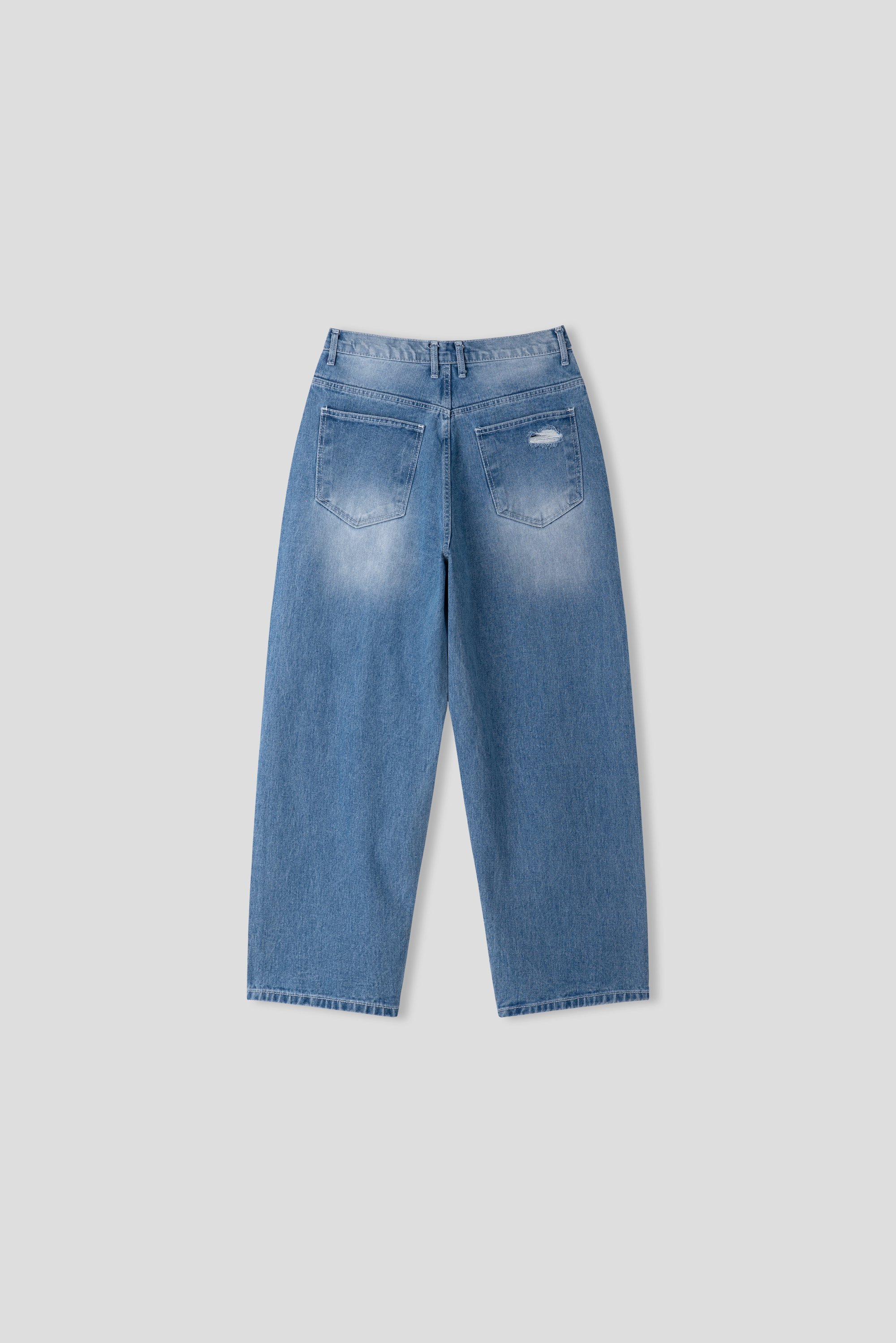 高檔布料 漸層刷色 街頭破洞 牛仔寬褲 - 2C24