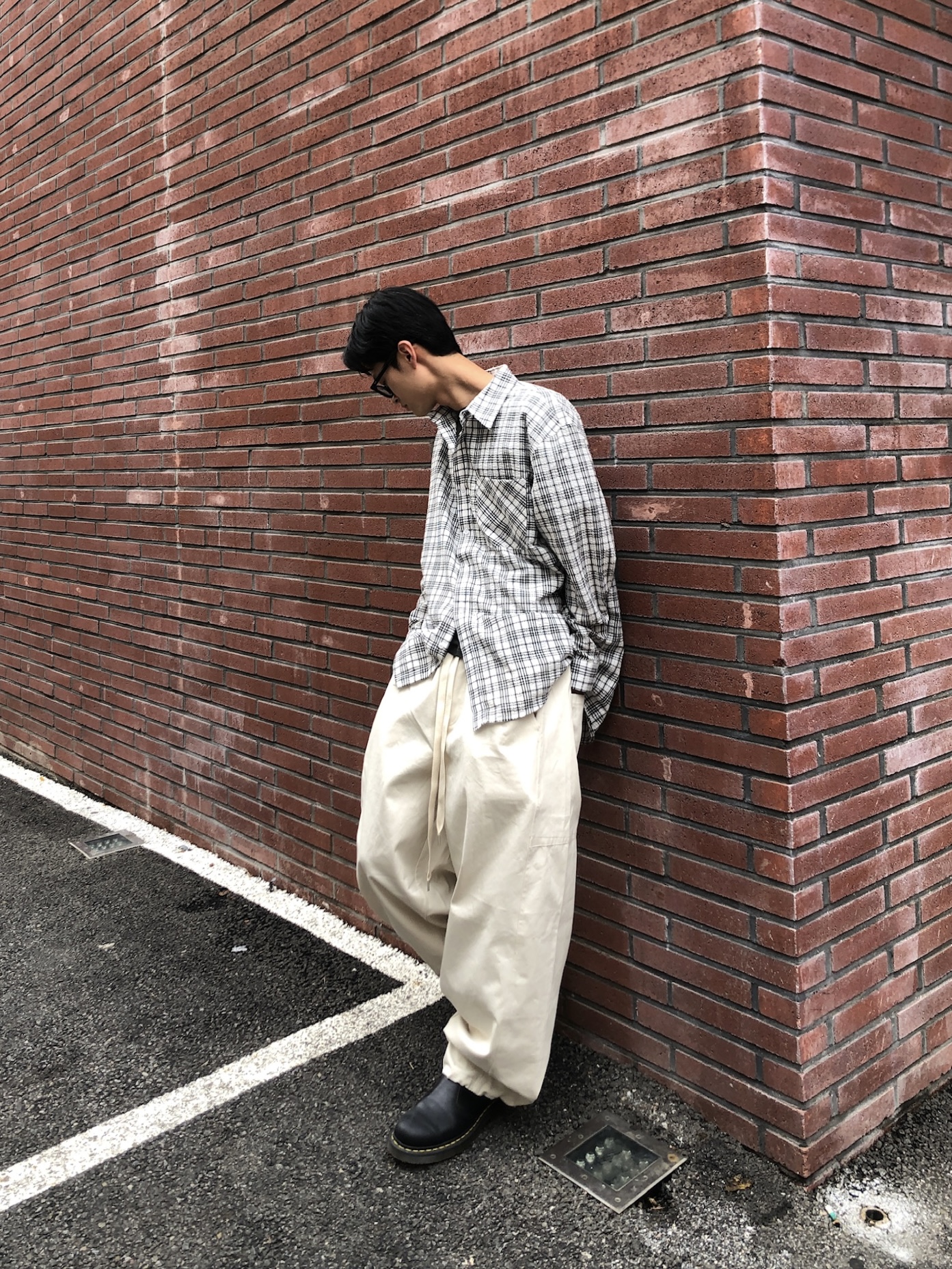 幹練率性 高檔蓬感木 寬版 鬆緊帶 工裝褲 - 3C14