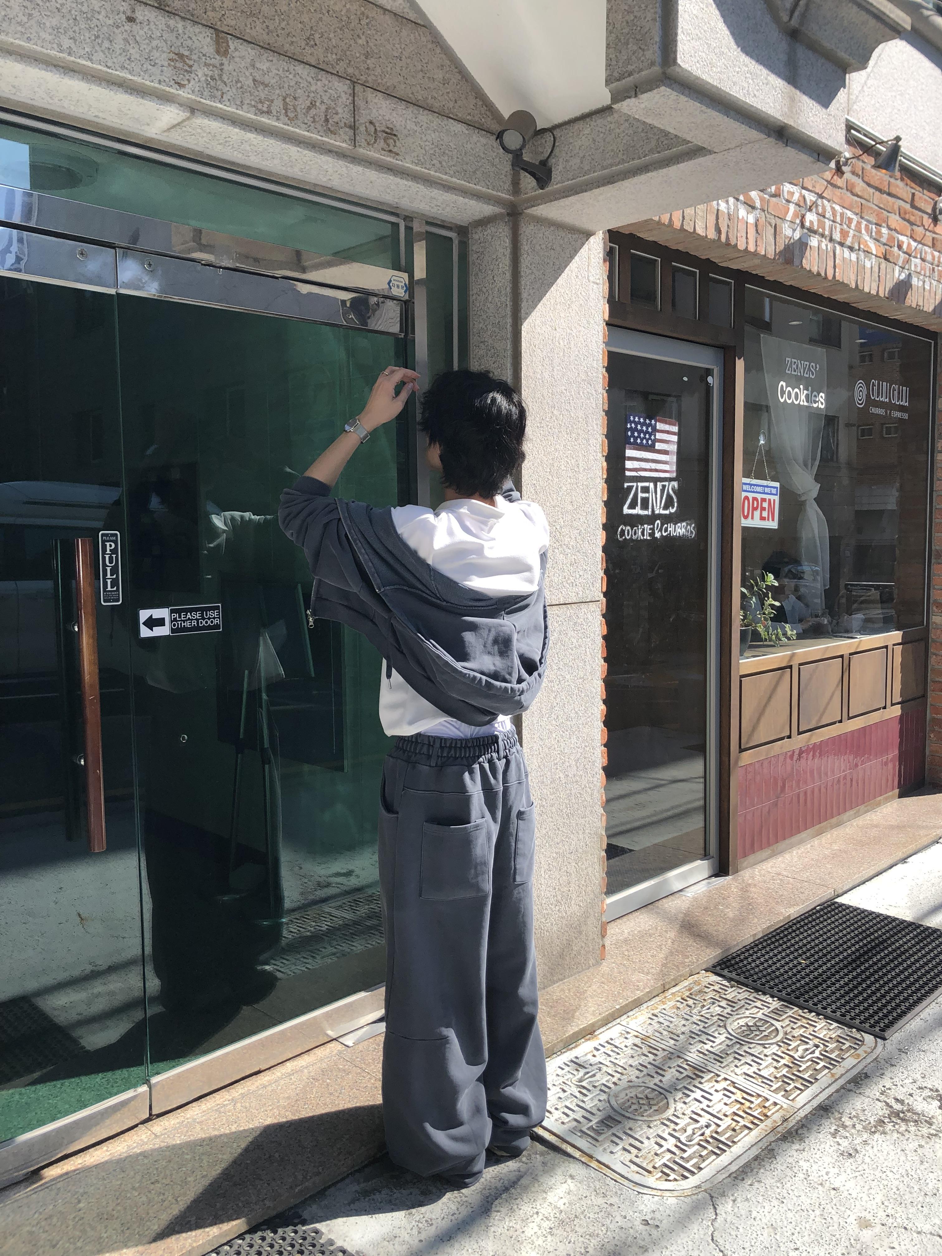 復古經典 做舊刷色 運動套裝 寬版 棉長褲 - 2C19