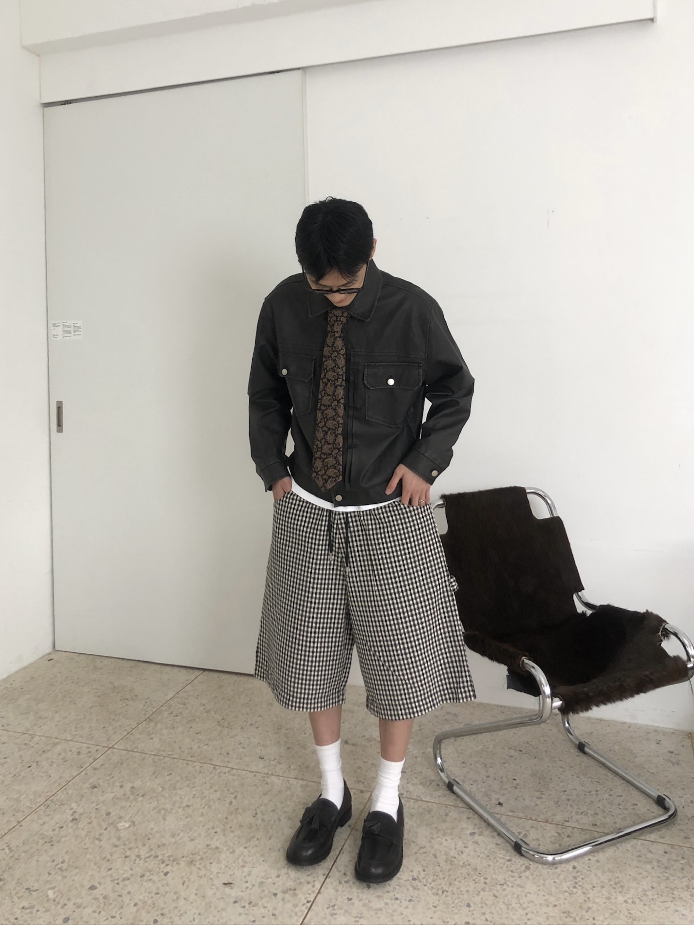 歐美街頭 經典格紋 百慕達 工裝 棉短褲 - 2C10