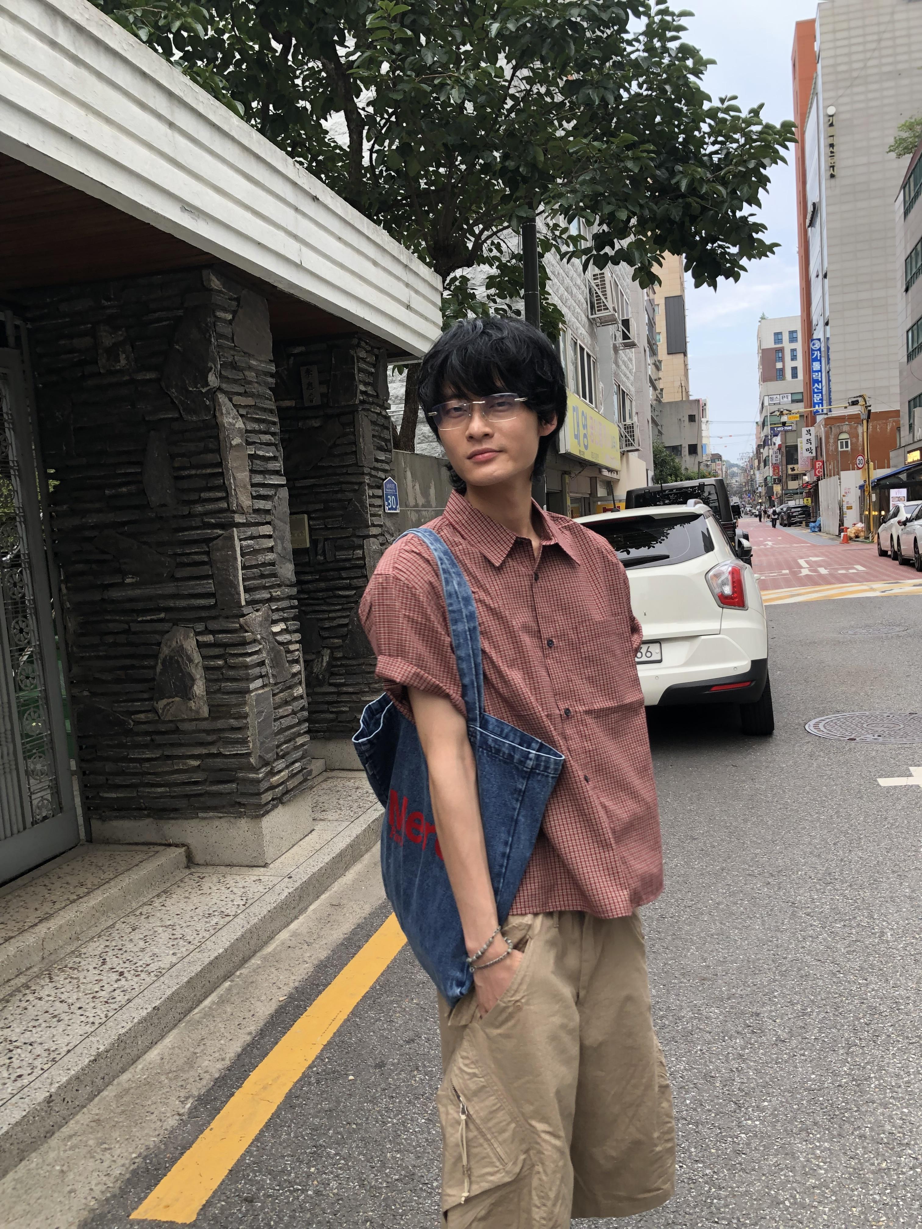 日系復古風 格紋設計 修身短版 短袖 襯衫 - 5C10