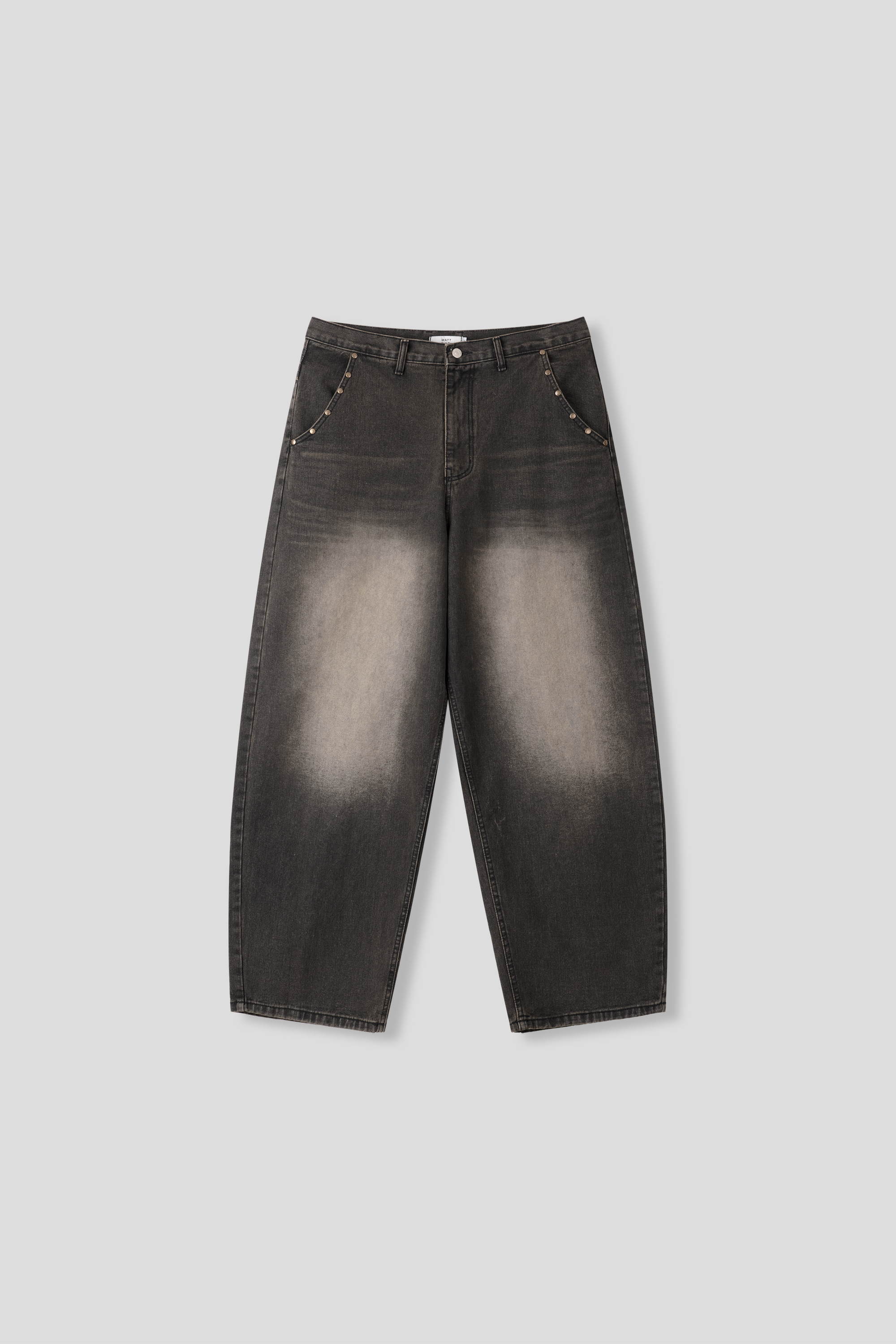 漸層水洗 鑲式卯釘 大口袋 牛仔寬褲 - 2C21