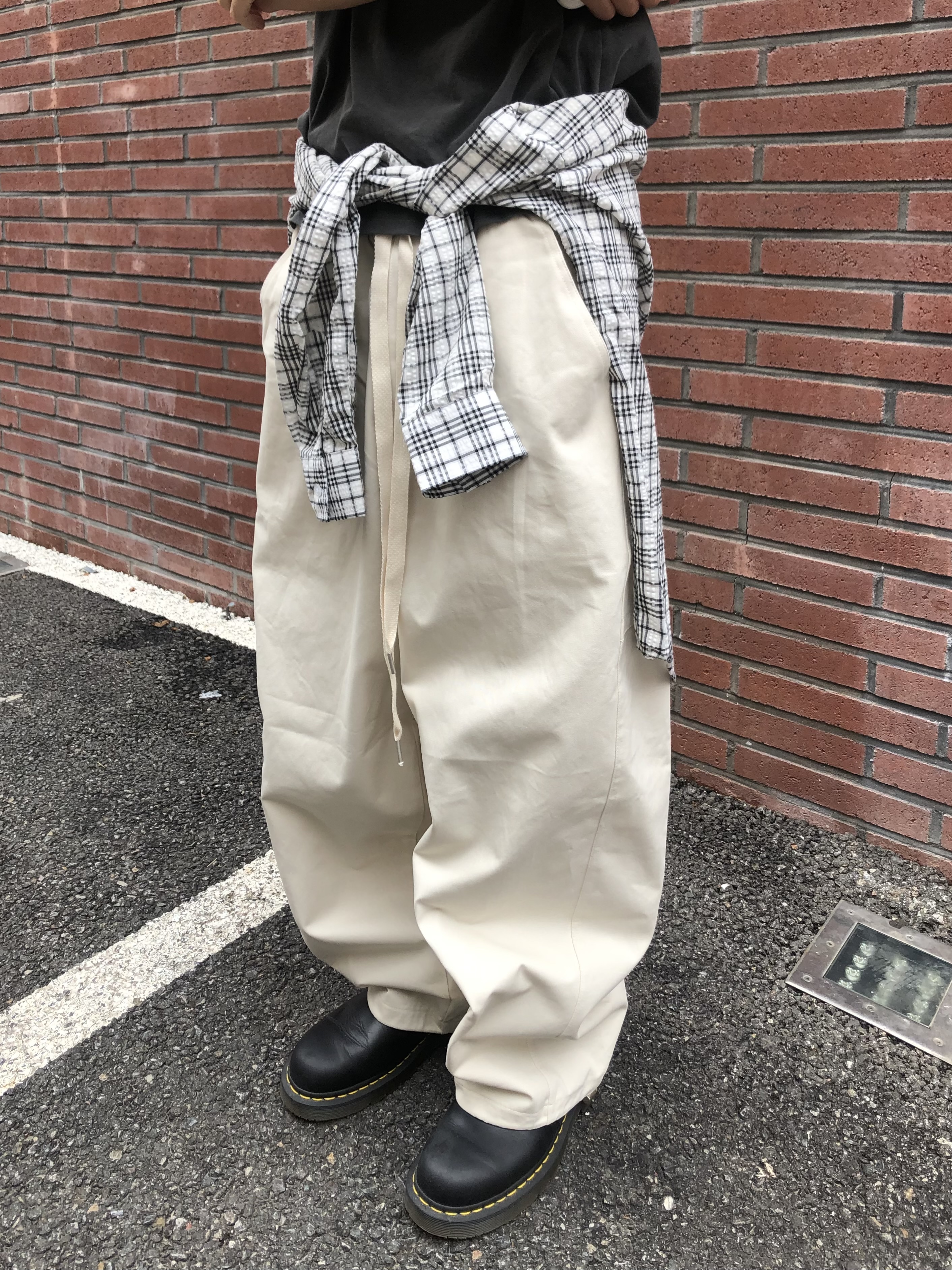 幹練率性 高檔蓬感木 寬版 鬆緊帶 工裝褲 - 3C9