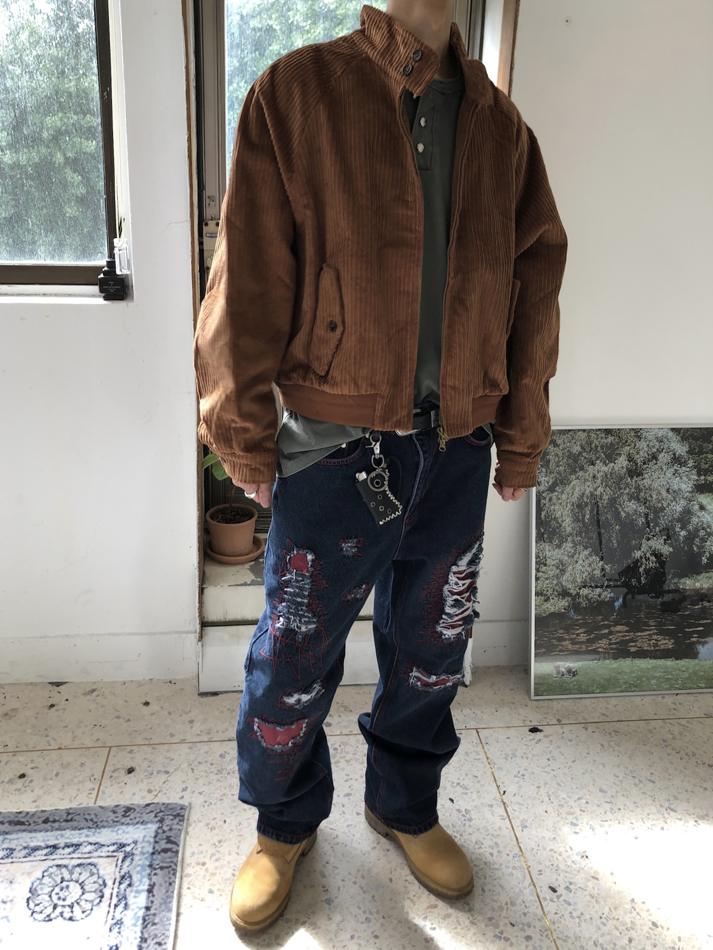 美式街頭 紅色警戒 破壞 直筒 微寬版 牛仔褲 - 1C5