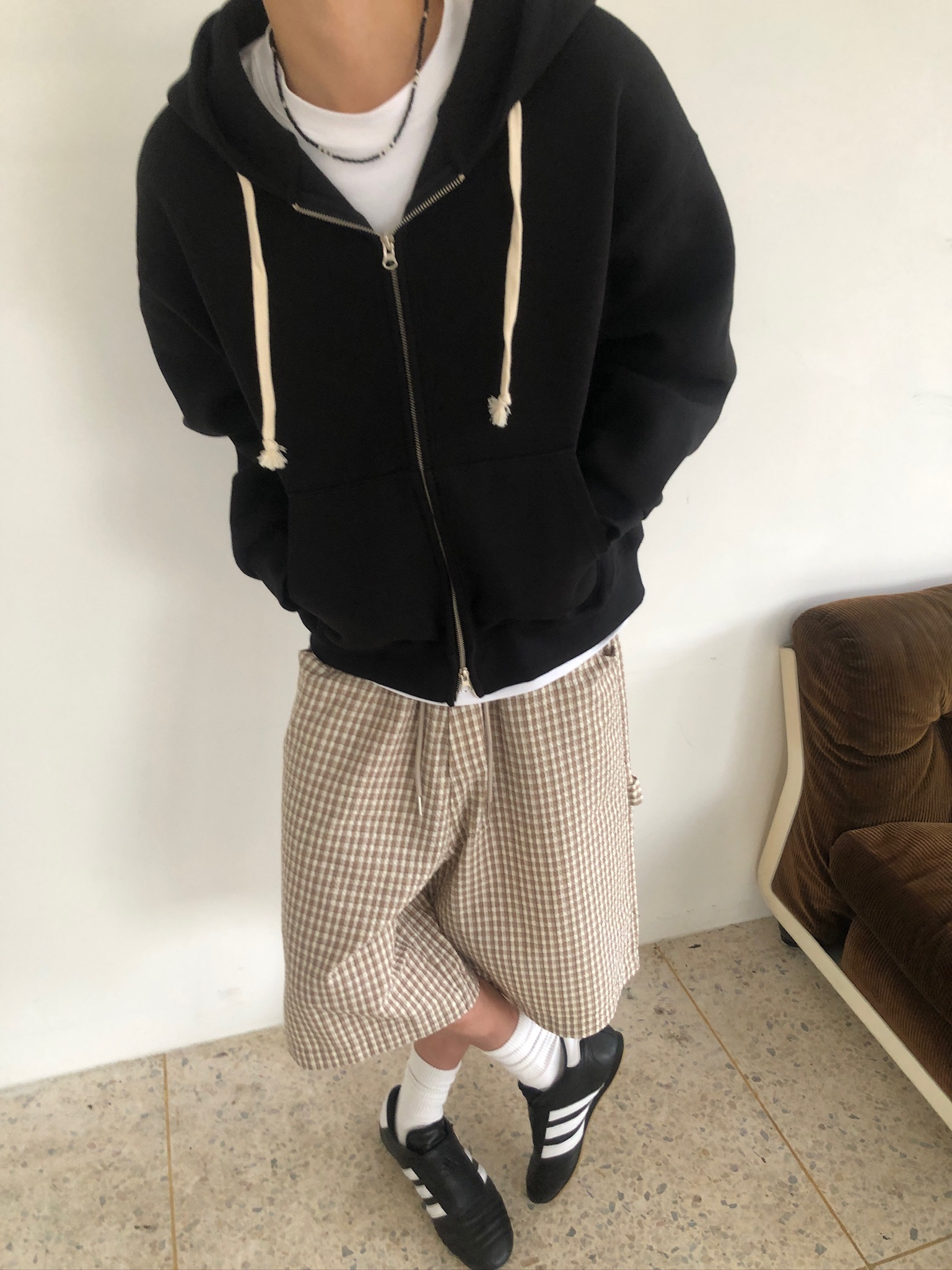 歐美街頭 經典格紋 百慕達 工裝 棉短褲 - 2C13