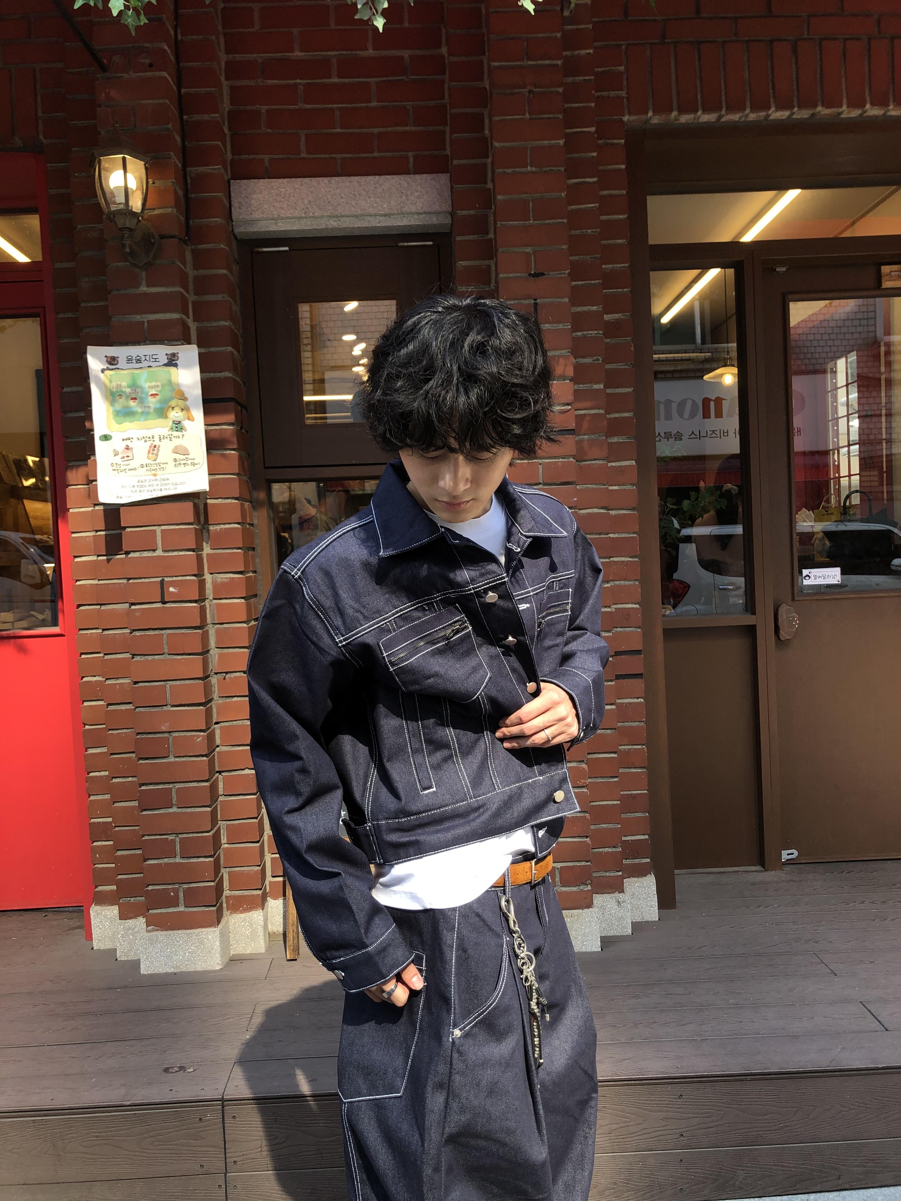 美式街頭 獨特縫線 牛仔套裝 短版 外套 - 2C6