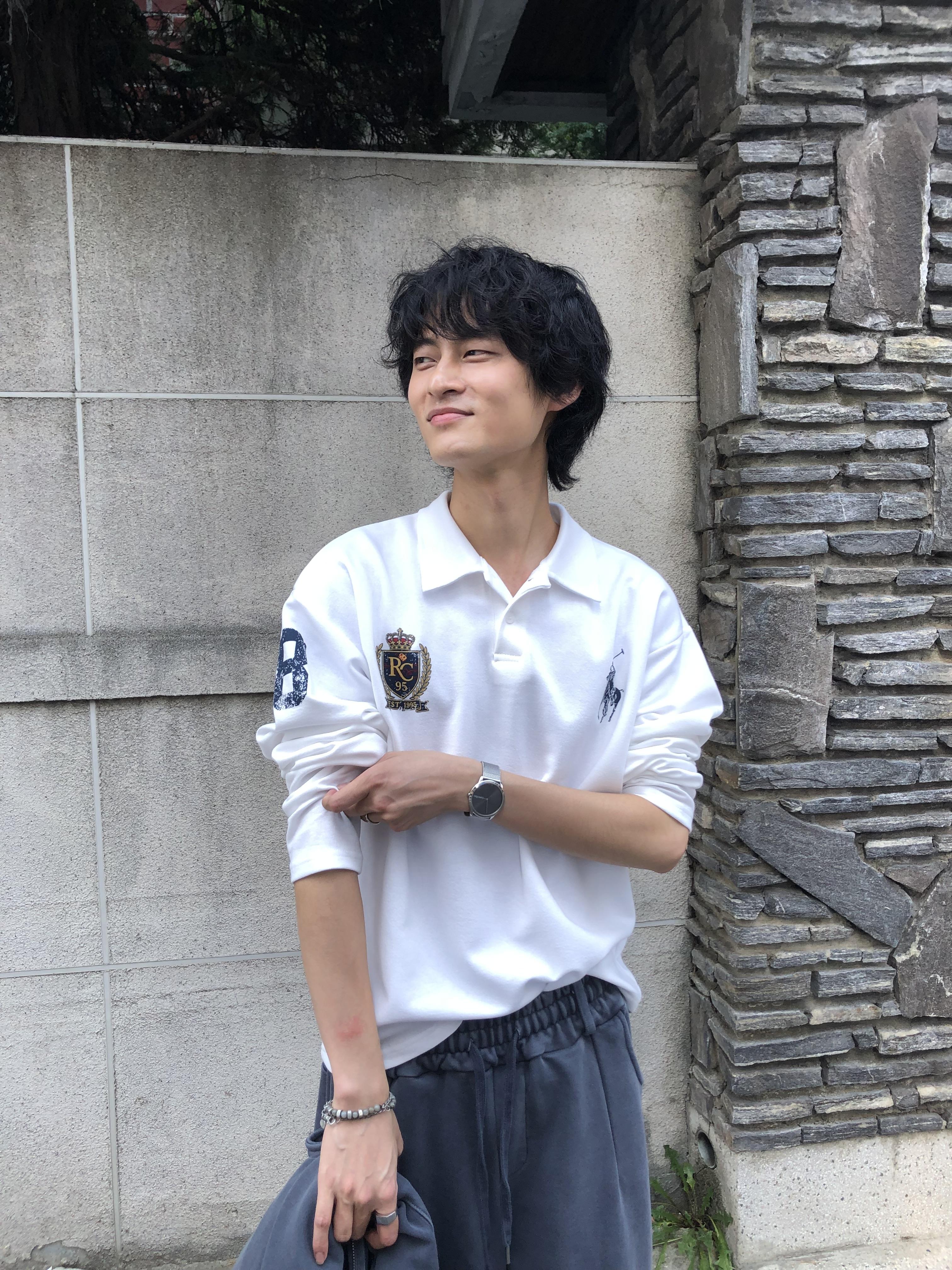 韓系運動風 街頭印刷 微短版 POLO 長袖 - 3C19