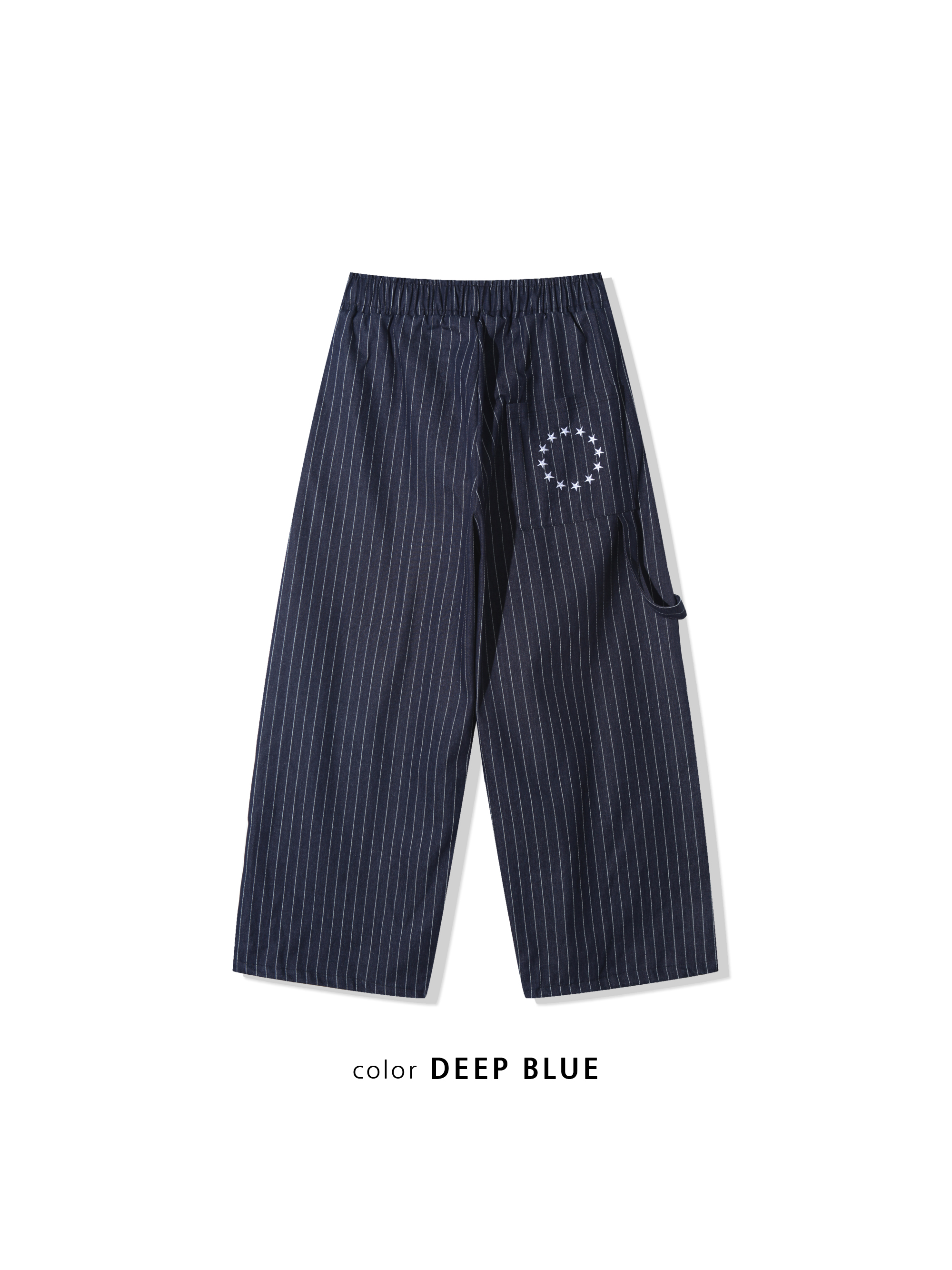 紐約型男 眾星刺繡 單層褶皺 條紋 牛仔寬褲 - 2C21