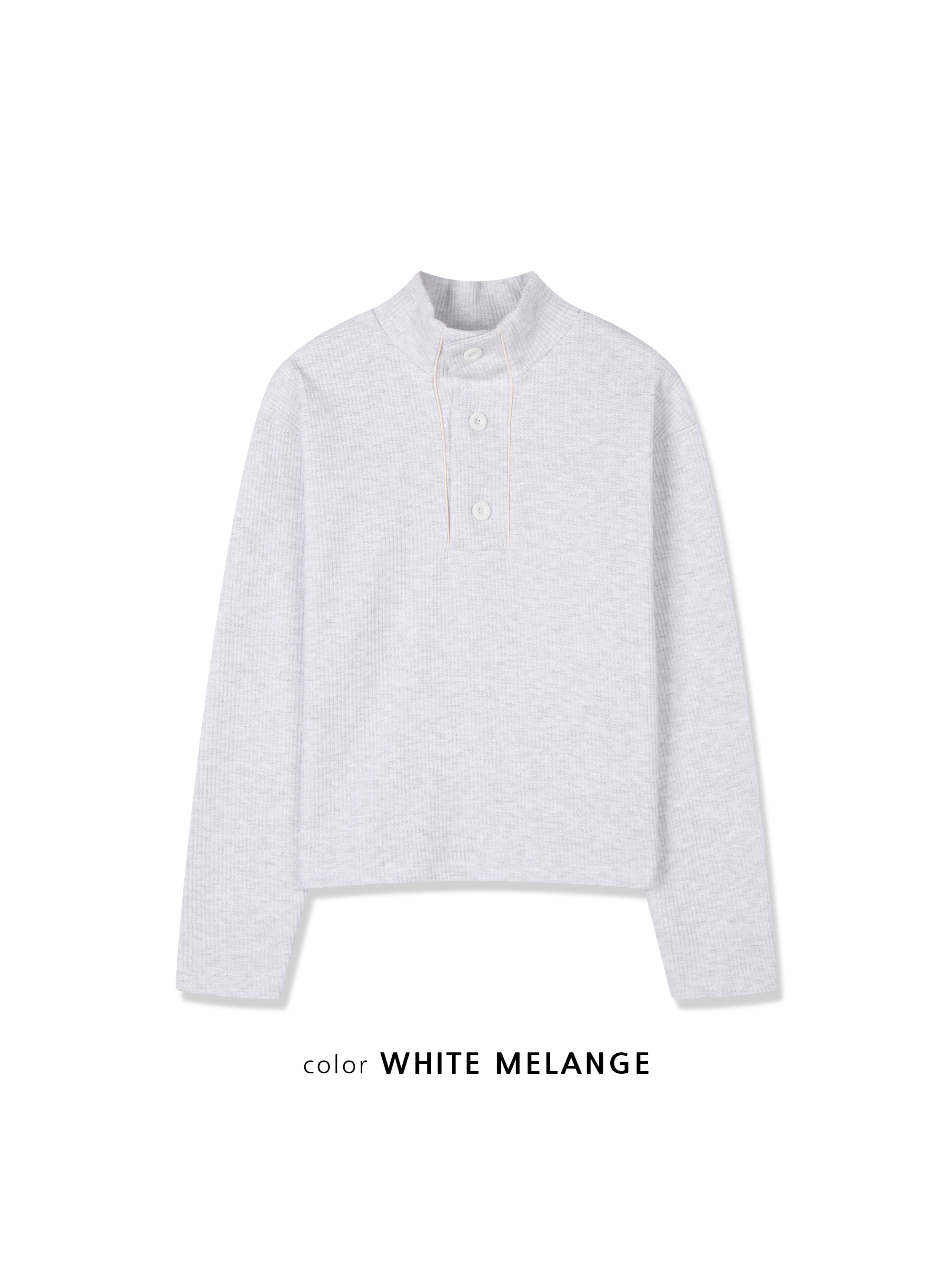 半高開V領 鈕扣 短版 華夫格 指套 薄長袖 - 3C24