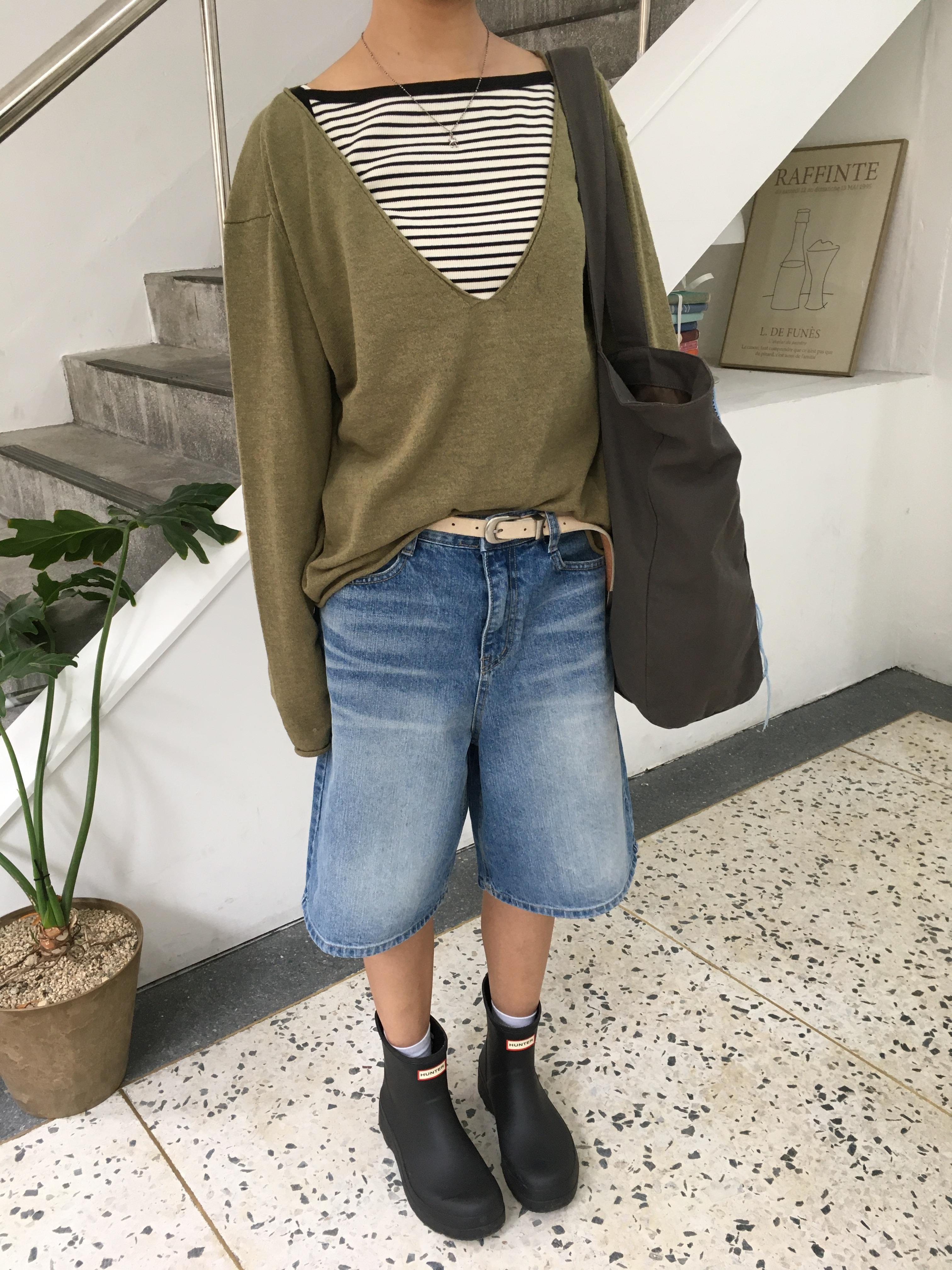 韓女基本款 大口袋 牛仔 6分短褲 - 2C17