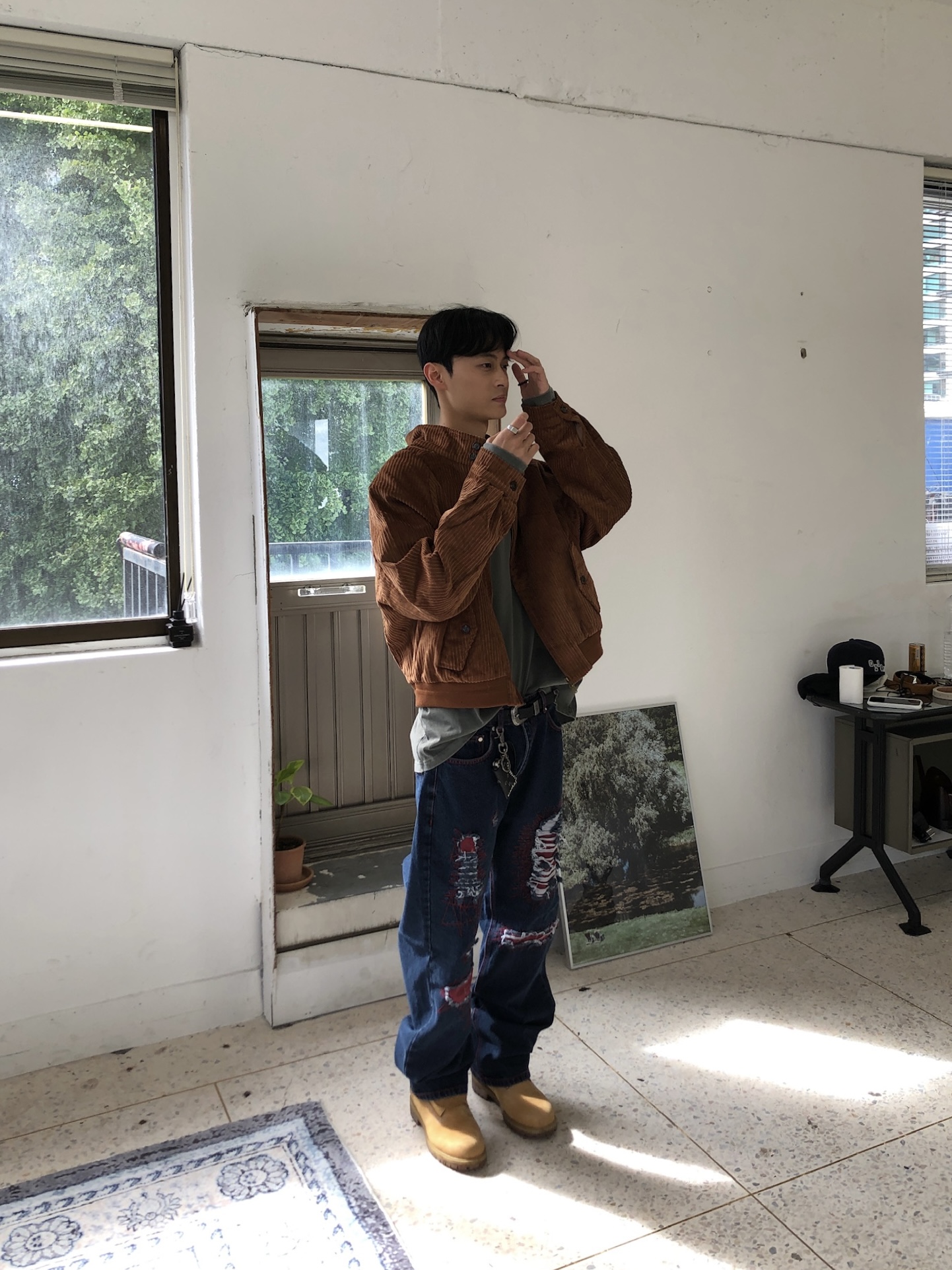 美式街頭 紅色警戒 破壞 直筒 微寬版 牛仔褲 - 1C4