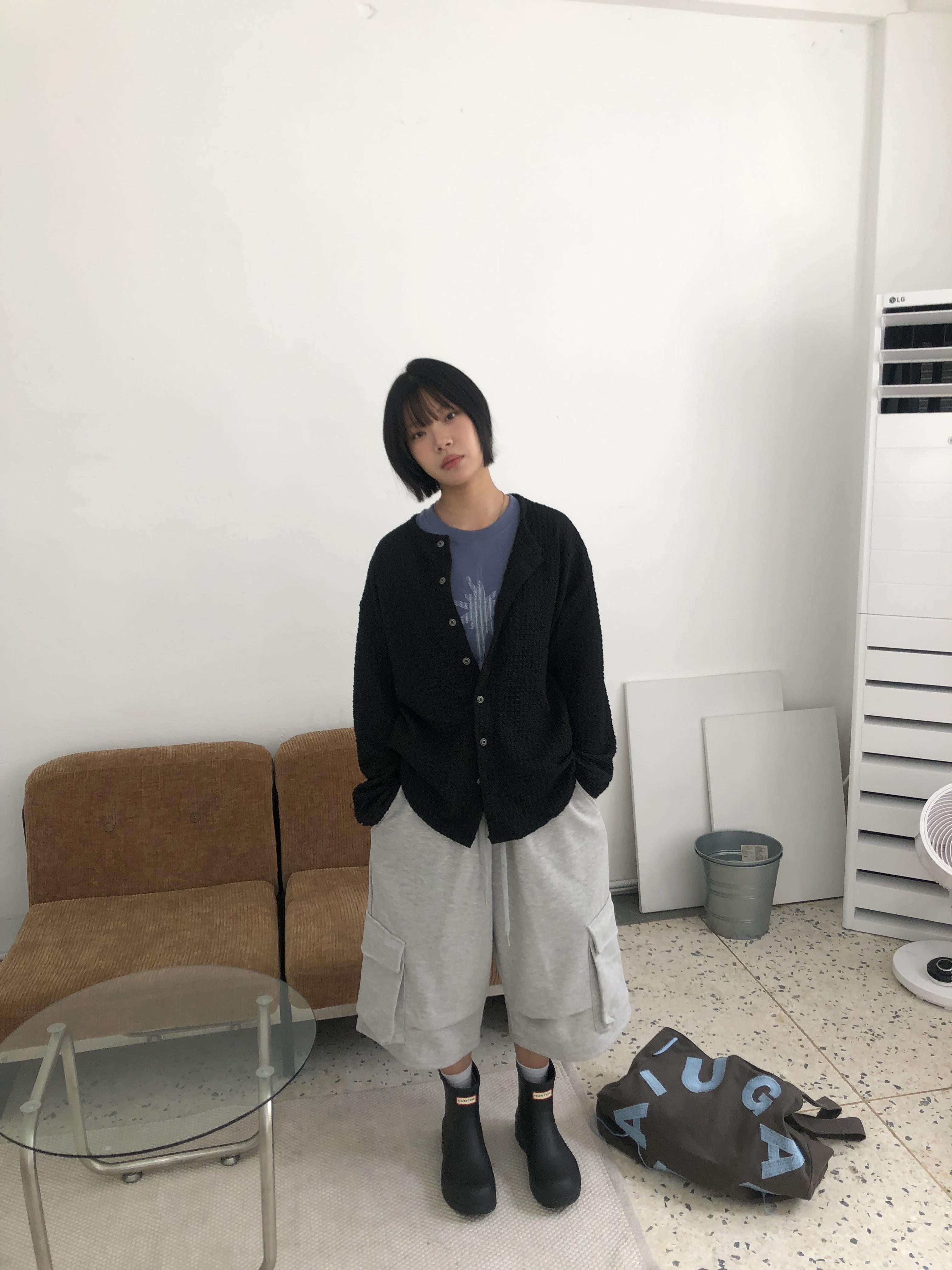 夏季泡泡棉 絲綢布料 防曬 褶皺開襟衫- 4C10