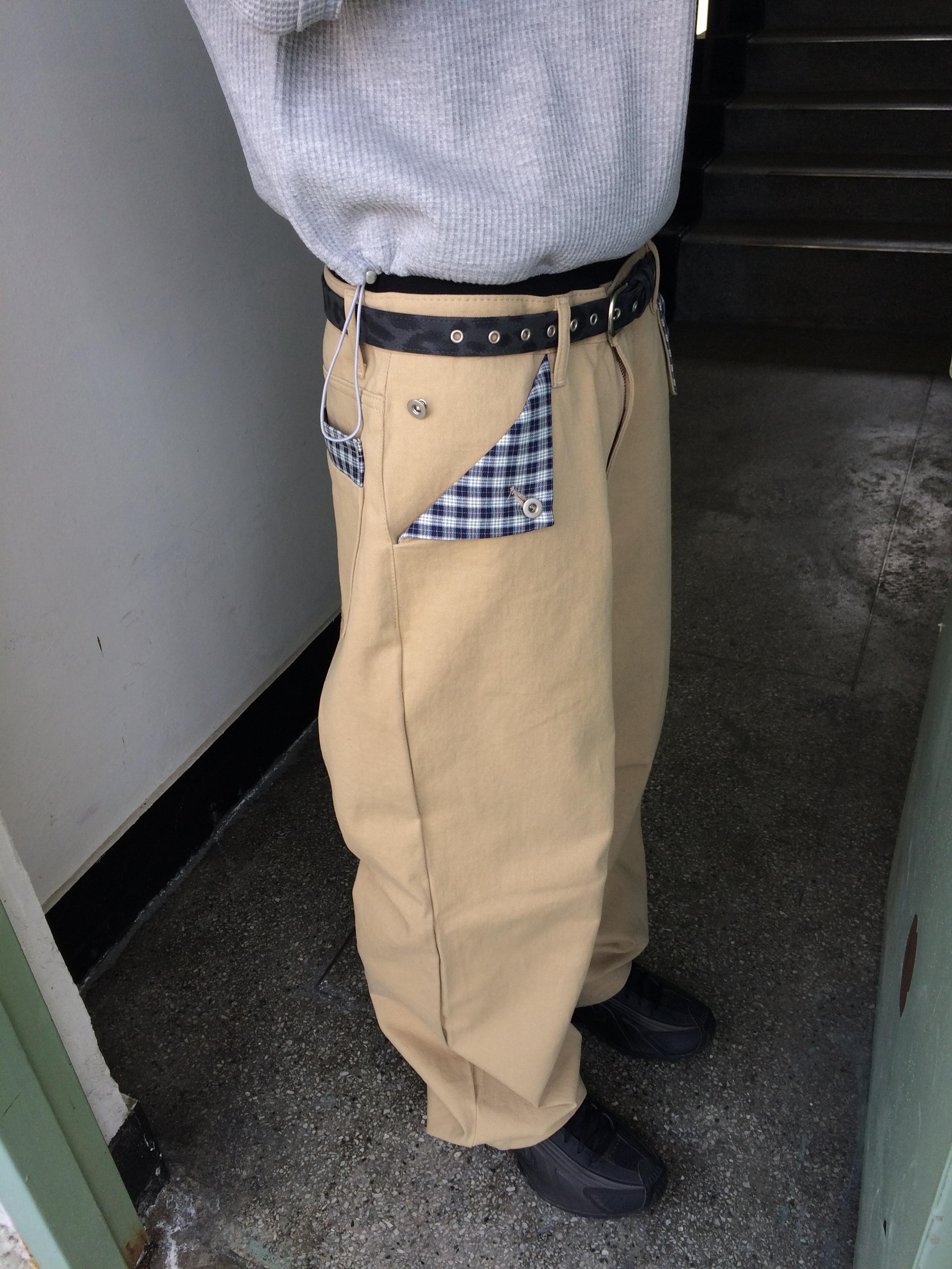 日系街頭 畫龍點睛 格紋設計 微寬褲 - 2C12