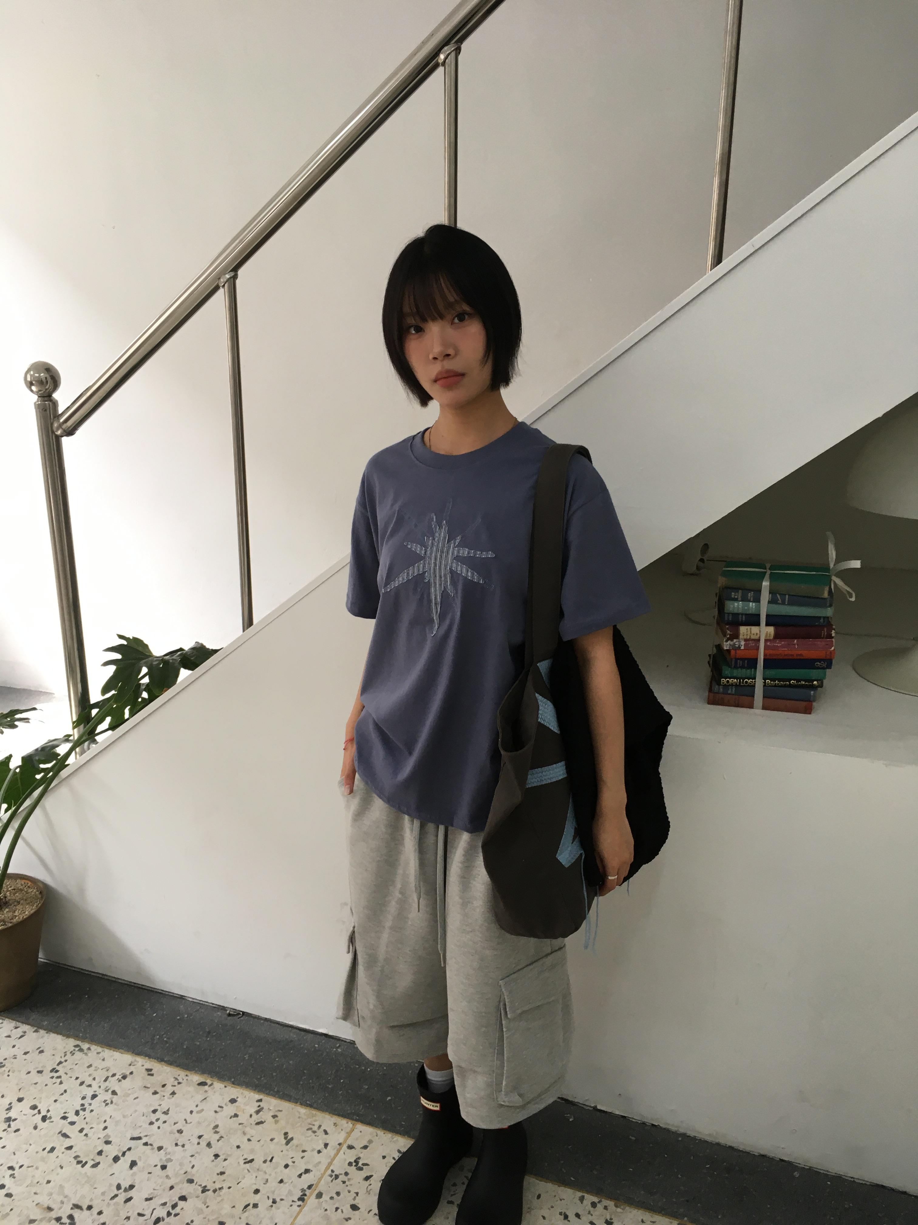 中央復古 放射條紋 刺繡 短版上衣 - 3C9