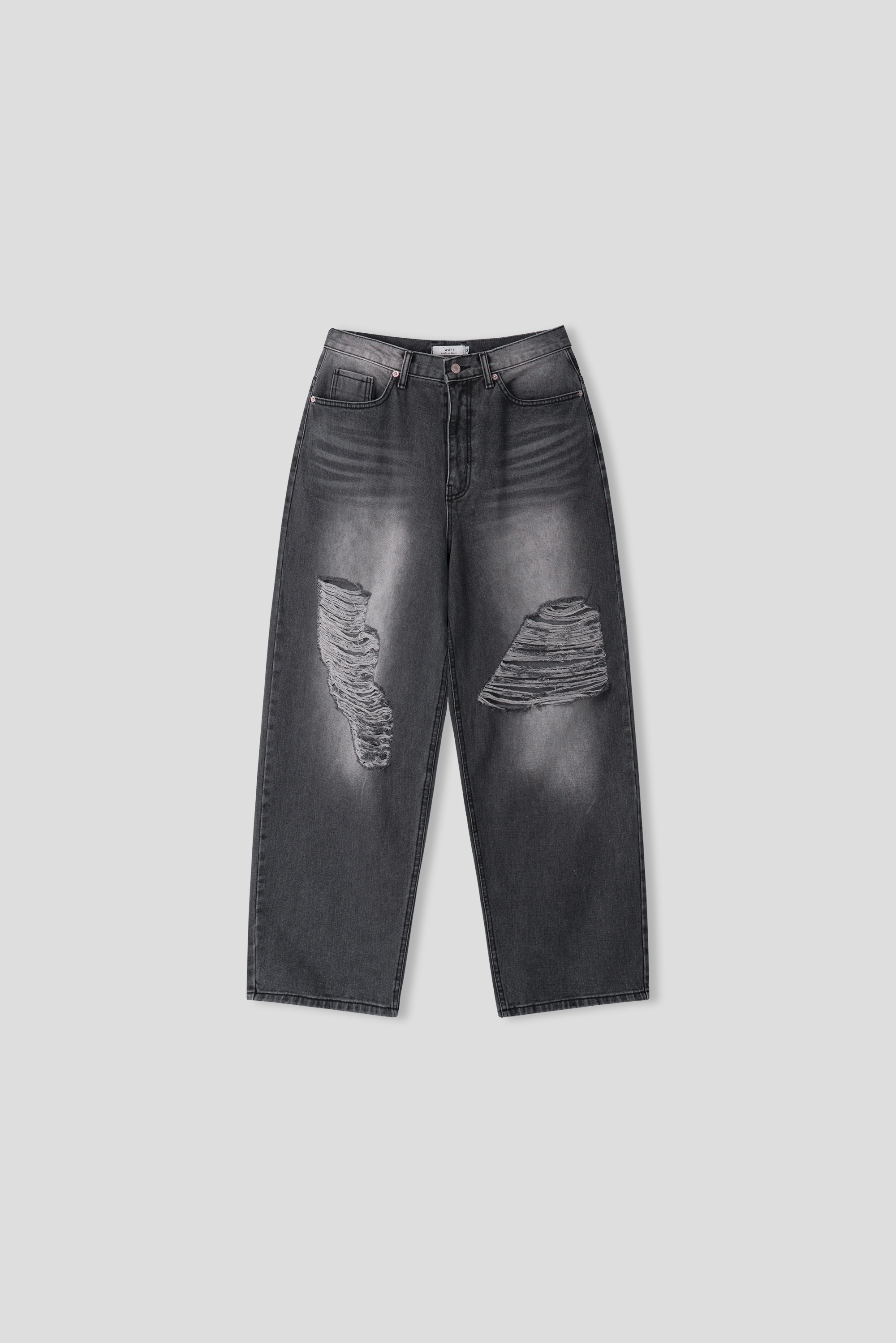 高檔布料 漸層刷色 街頭破洞 牛仔寬褲 - 2C23