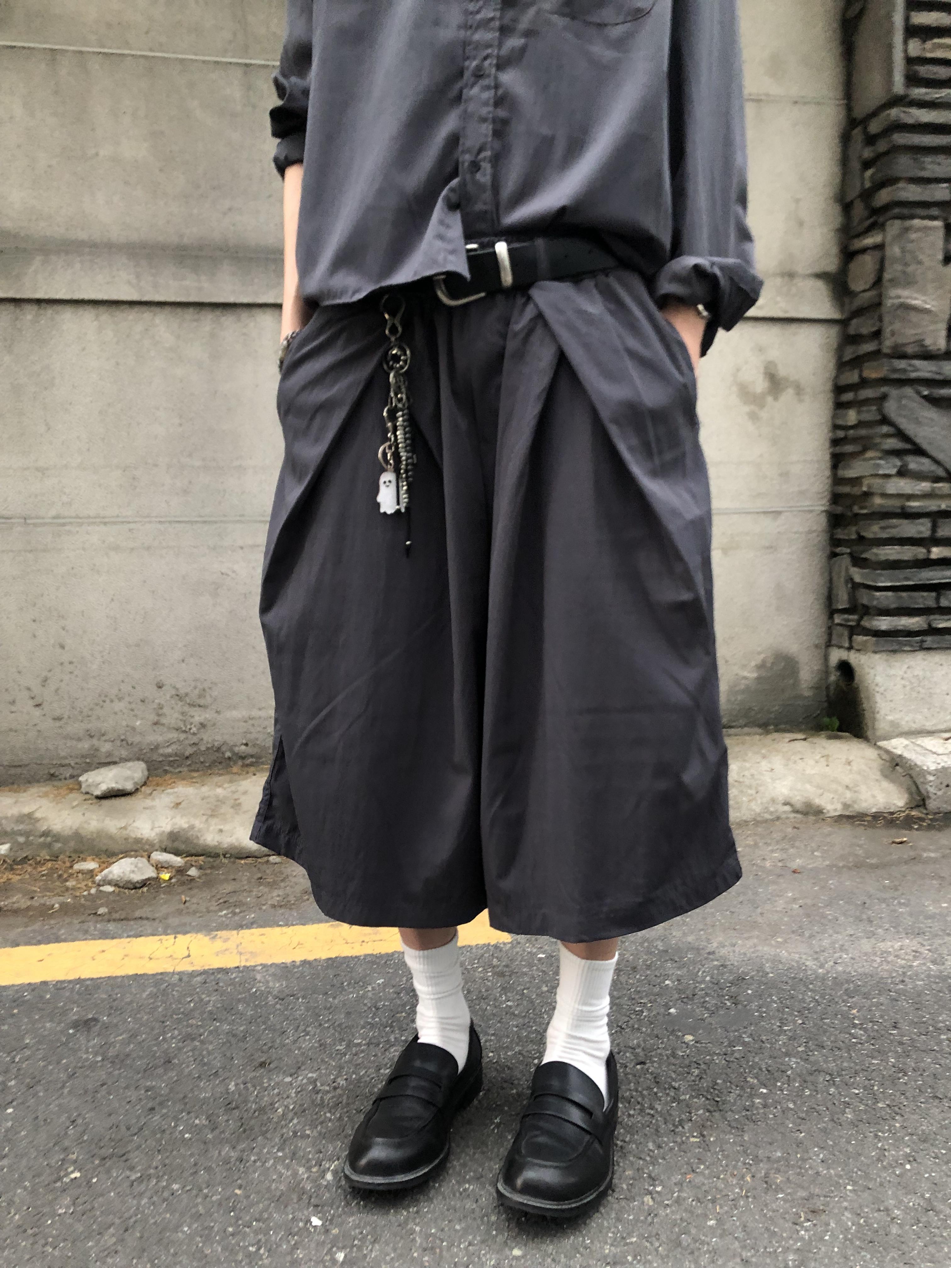 夏季涼感 尼龍材質 斜線抓皺 鬆弛感 8分褲 套裝 - 3C6