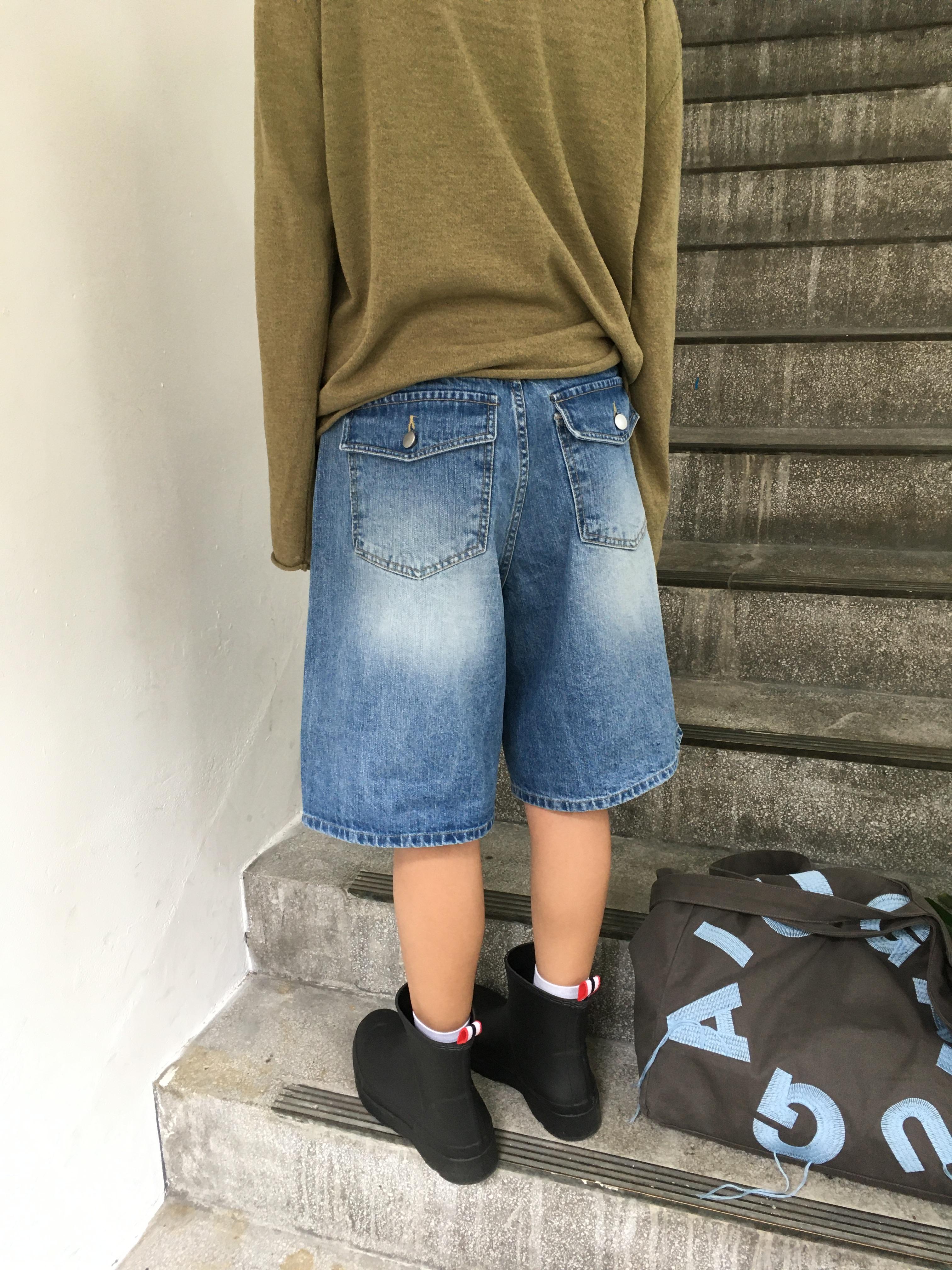 韓女基本款 大口袋 牛仔 6分短褲 - 2C1