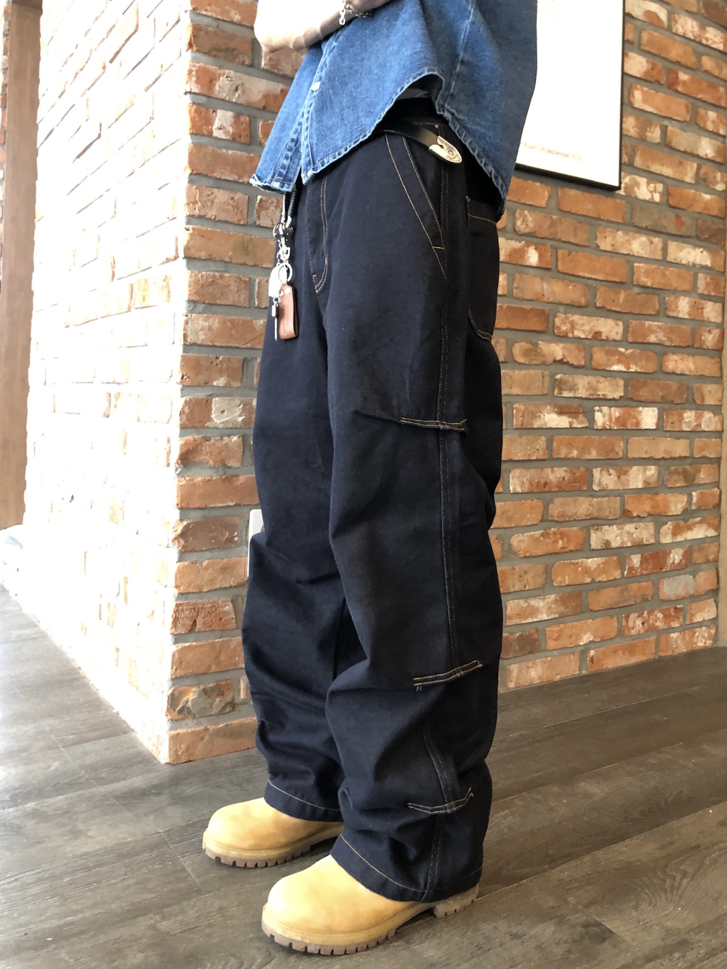 倫敦之眼 三層抓皺 短縫線 原牛 微寬褲 - 1C17