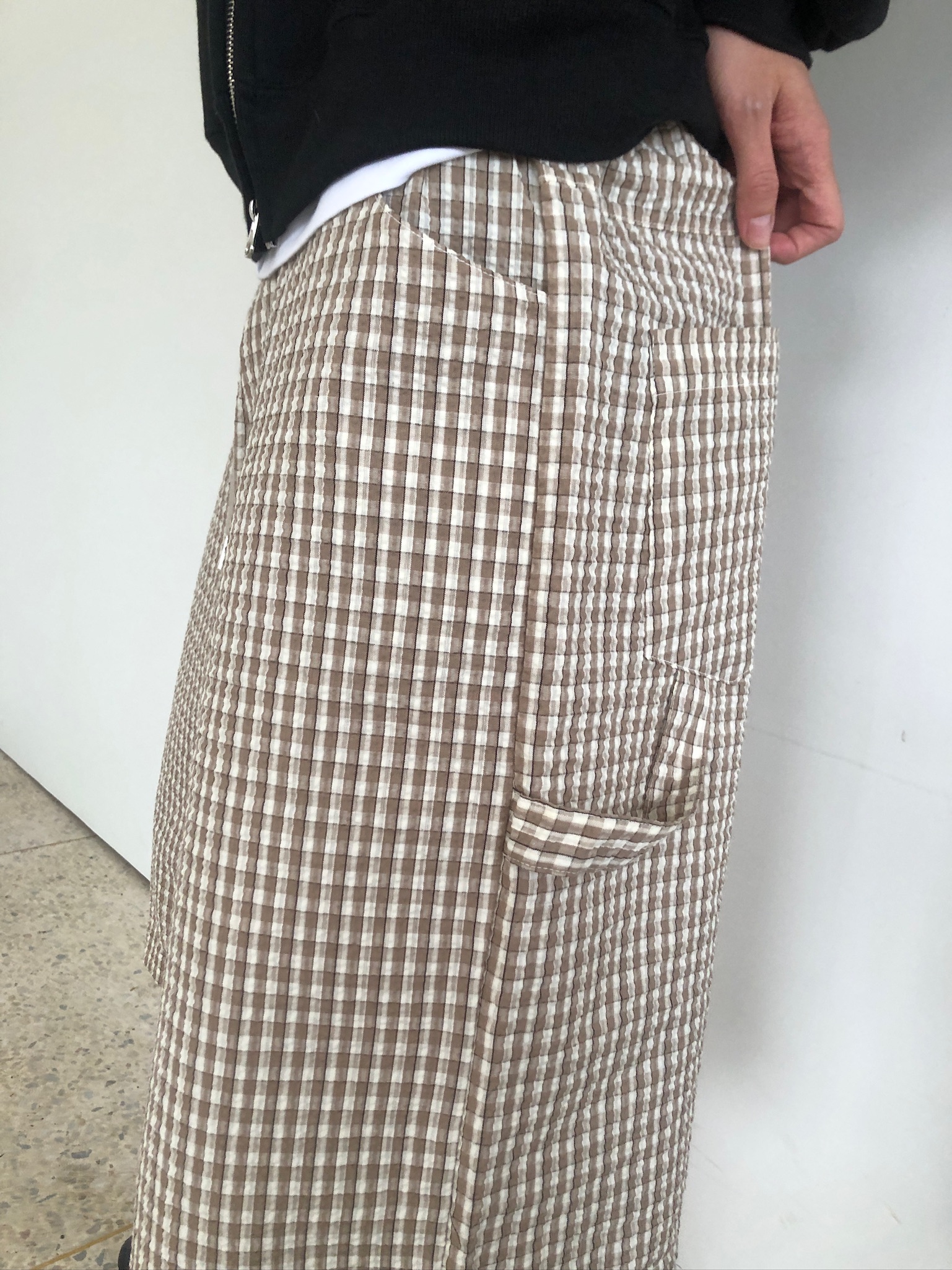 歐美街頭 經典格紋 百慕達 工裝 棉短褲 - 2C7