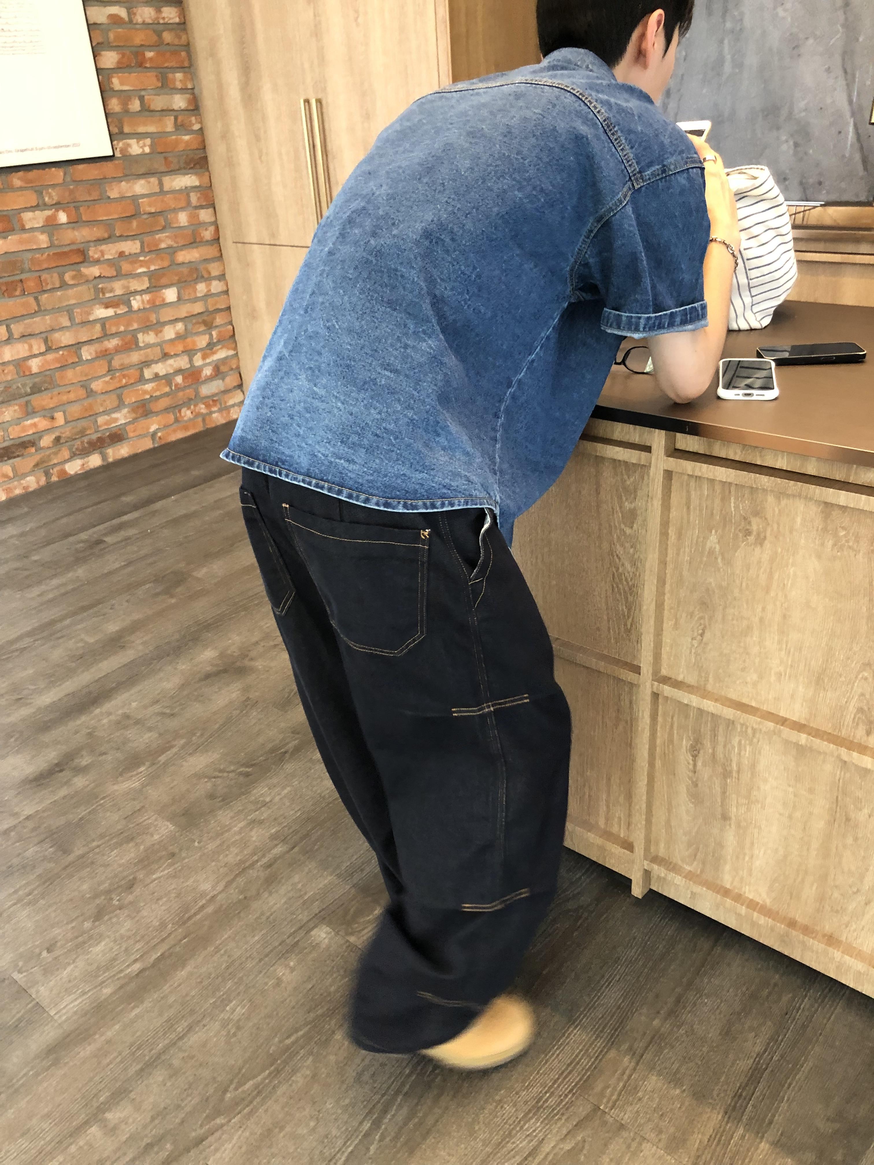 倫敦之眼 三層抓皺 短縫線 原牛 微寬褲 - 1C15