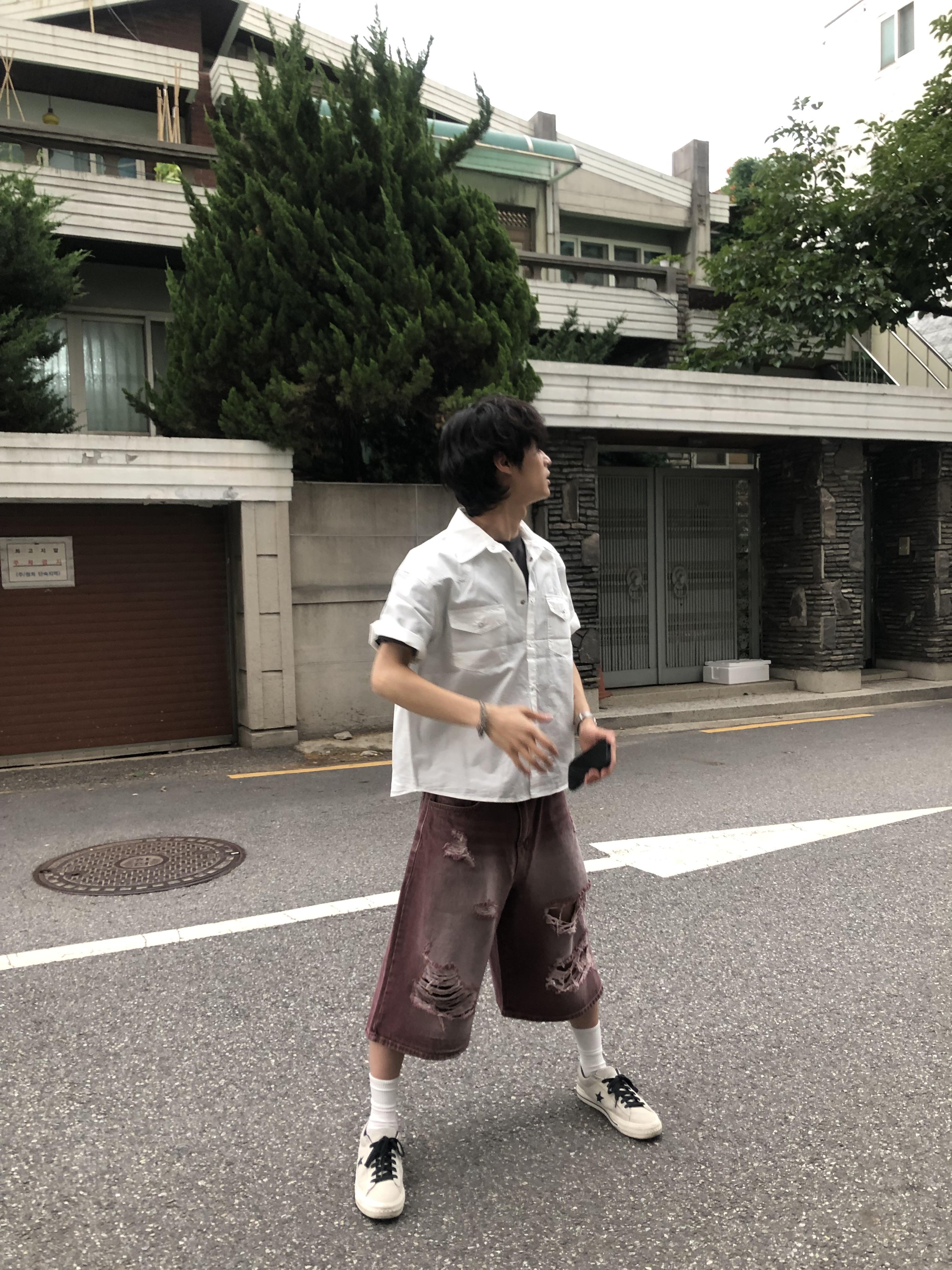 酷夏涼感 做舊水洗 破壞牛仔 7分褲 - 3C11